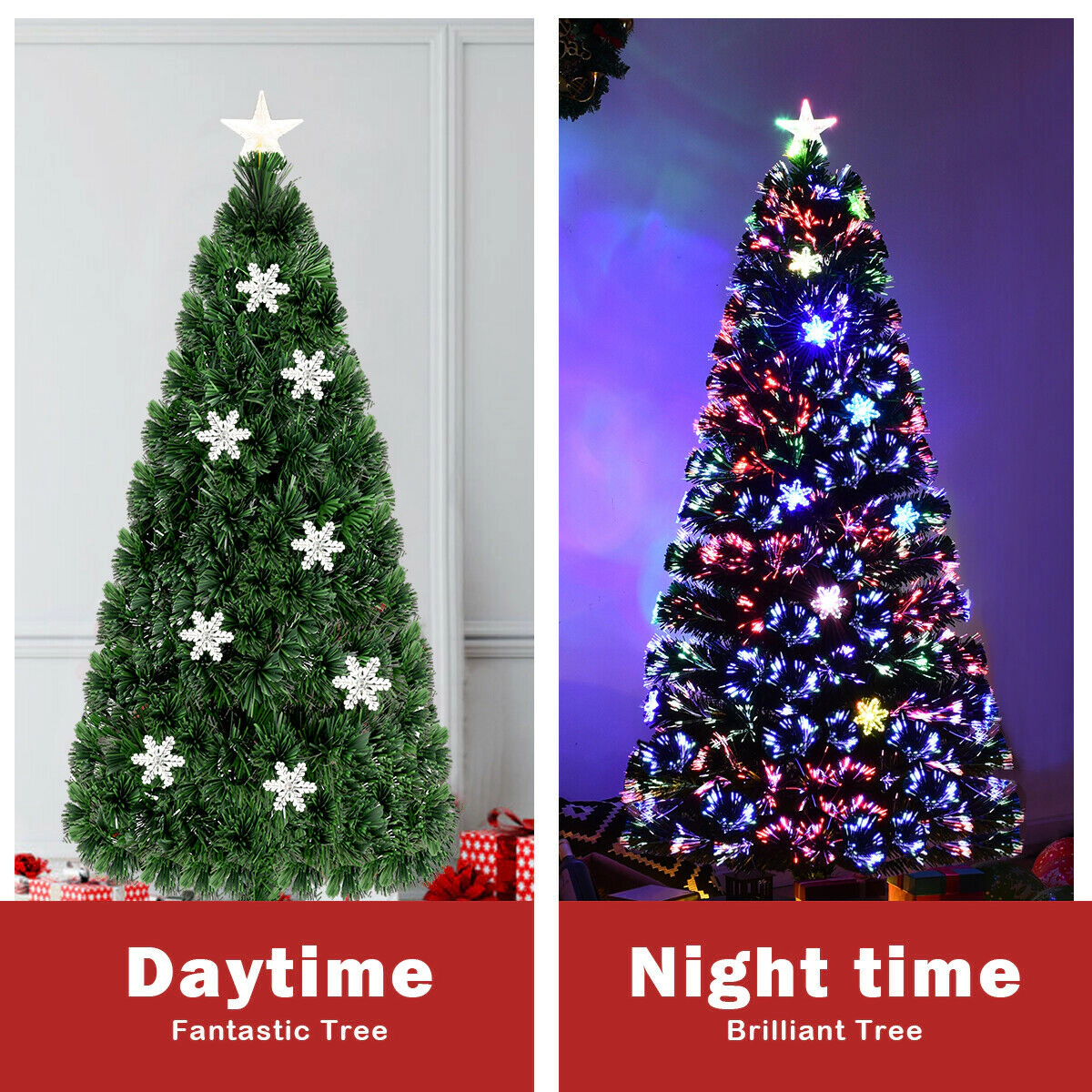 Glintex 5-Ft LED Fiber Optic Christmas Tree with 170 Tips and 21 LED Lights, Green