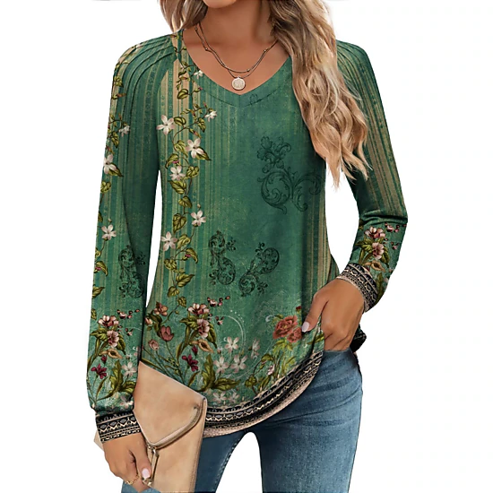 Zeagoo Women Pleated V Neck Tunic Top