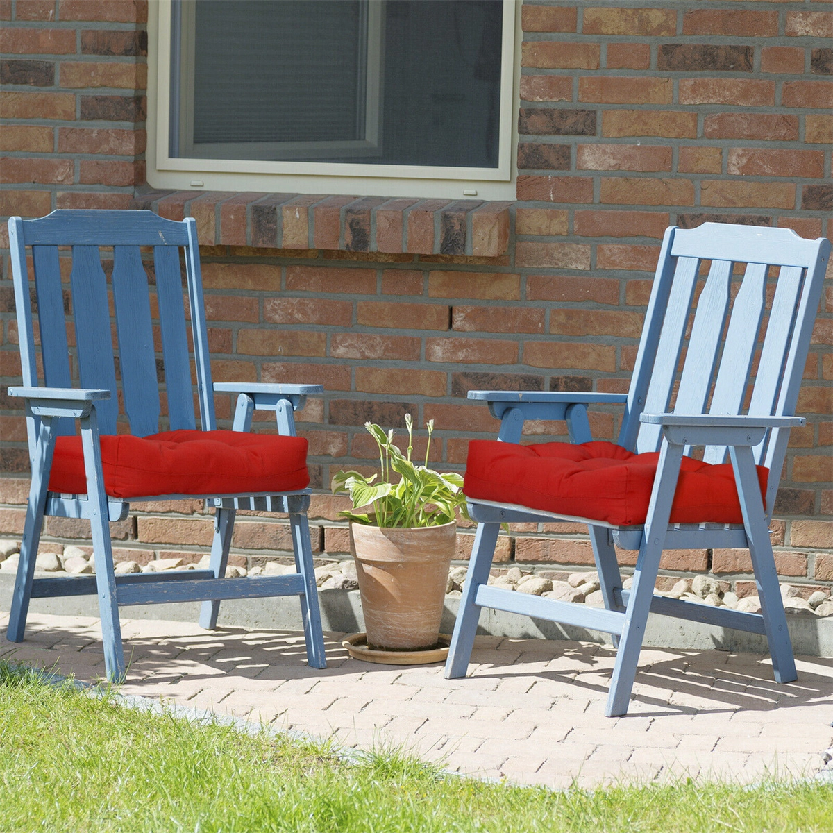SUGIFT Set of 2 Red Square Patio Chair Seat Cushion Pads with Reversible Design 21-in W 21-in D 4-in H