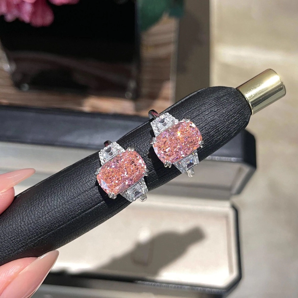 Wardrobe Whimsy Cushion Cut Pink Cubic Zirconia Three‑Stone Engagement Ring