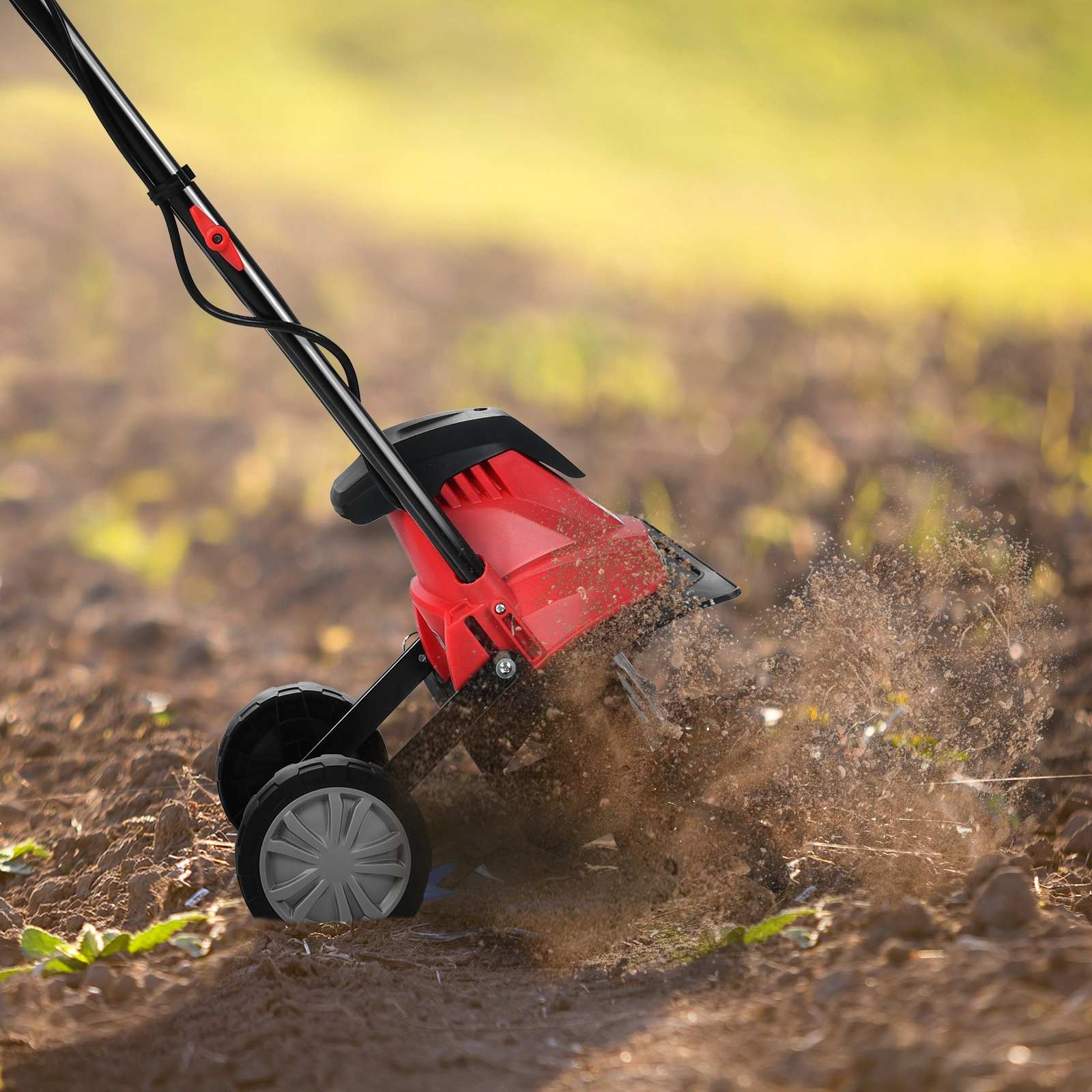 SUGIFT 14 in Corded Electric Tiller and Cultivator Red with 9 in Tilling Depth