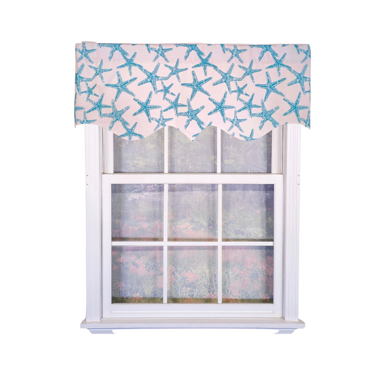 RLF Home 100% Cotton StarFish Regal With Ivory Lining Rod Pocket Window Valance 50" x 17" Aqua
