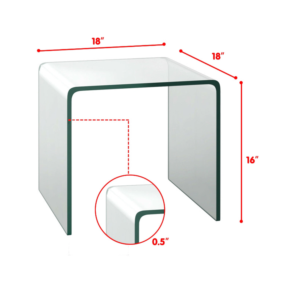Hivvago Waterfall Design Tempered Glass End Table 18 Inch with Non-Slip Pads
