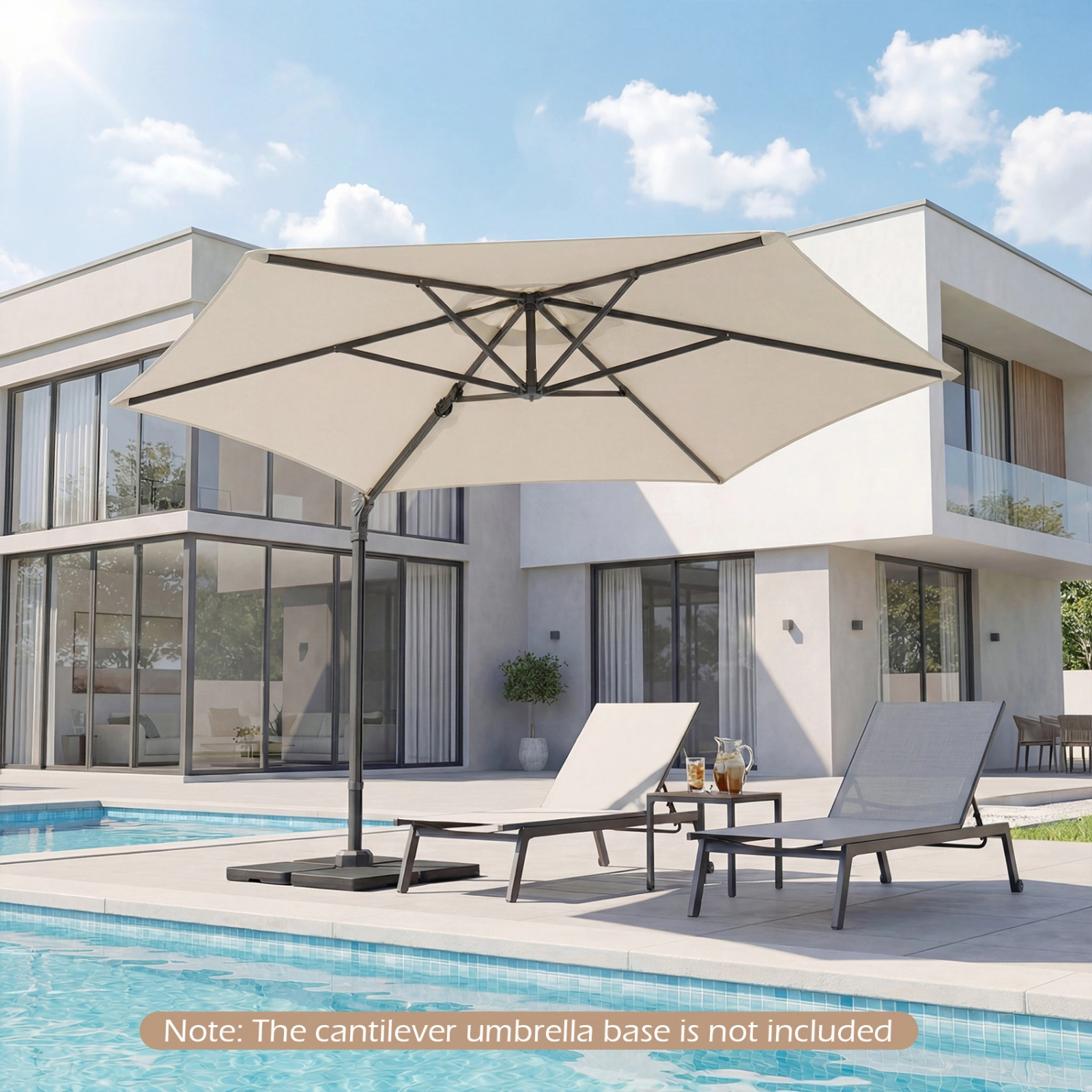 SUGIFT 10 ft Cantilever Patio Umbrella with Foot Pedal Rotation and Cross Base