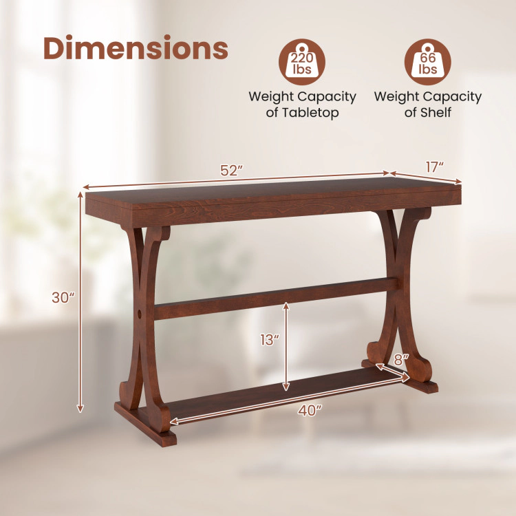 Hivvago Elegant Narrow Hallway Table with Open Shelf and 52-Inch Length