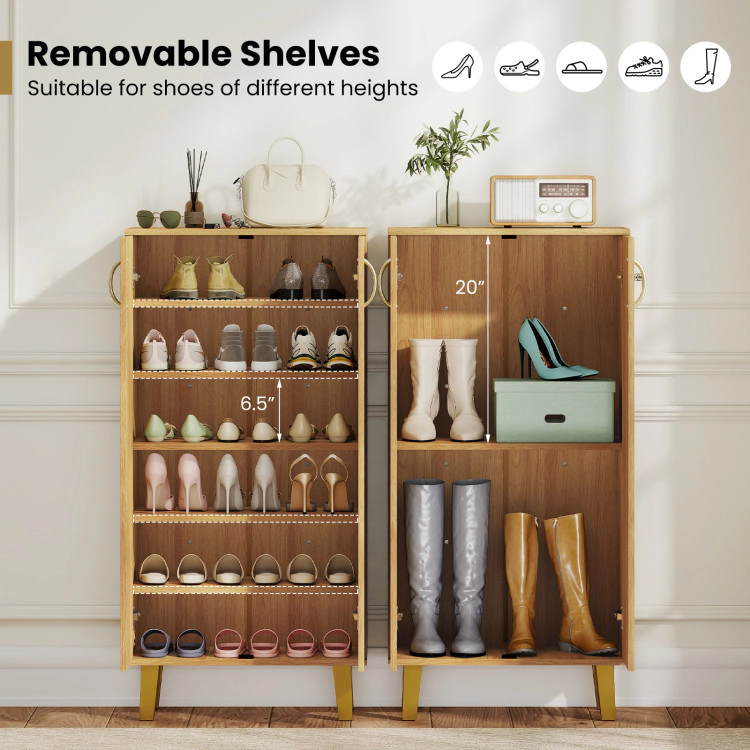 Hivvago 6-Tier Modern Freestanding Wooden Shoe Cabinet with Doors and Removable Shelves