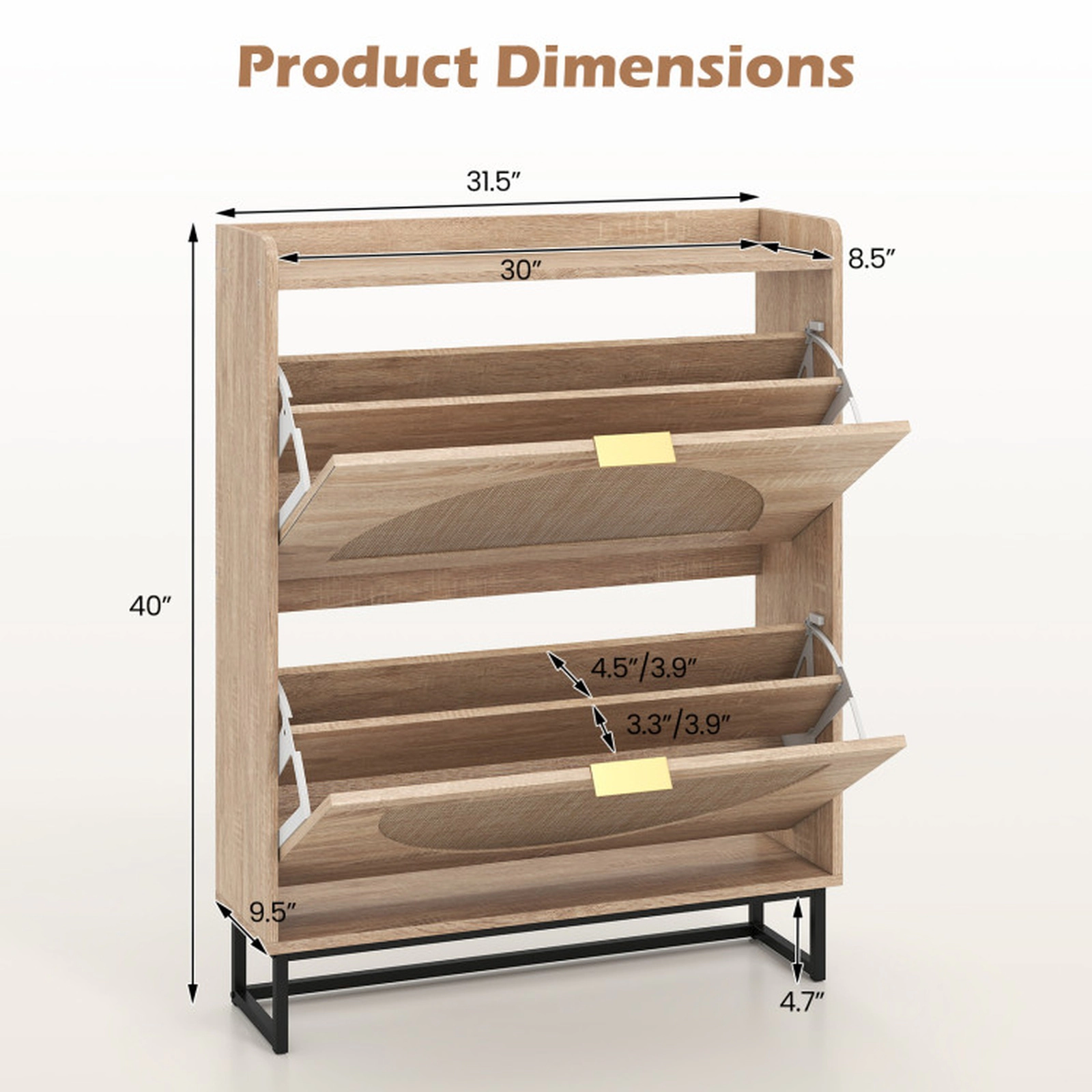SUGIFT 90-in Tall Narrow Shoe Cabinet 9.5-in Deep with 2 Flip Drawers and Adjustable Slim Shelves