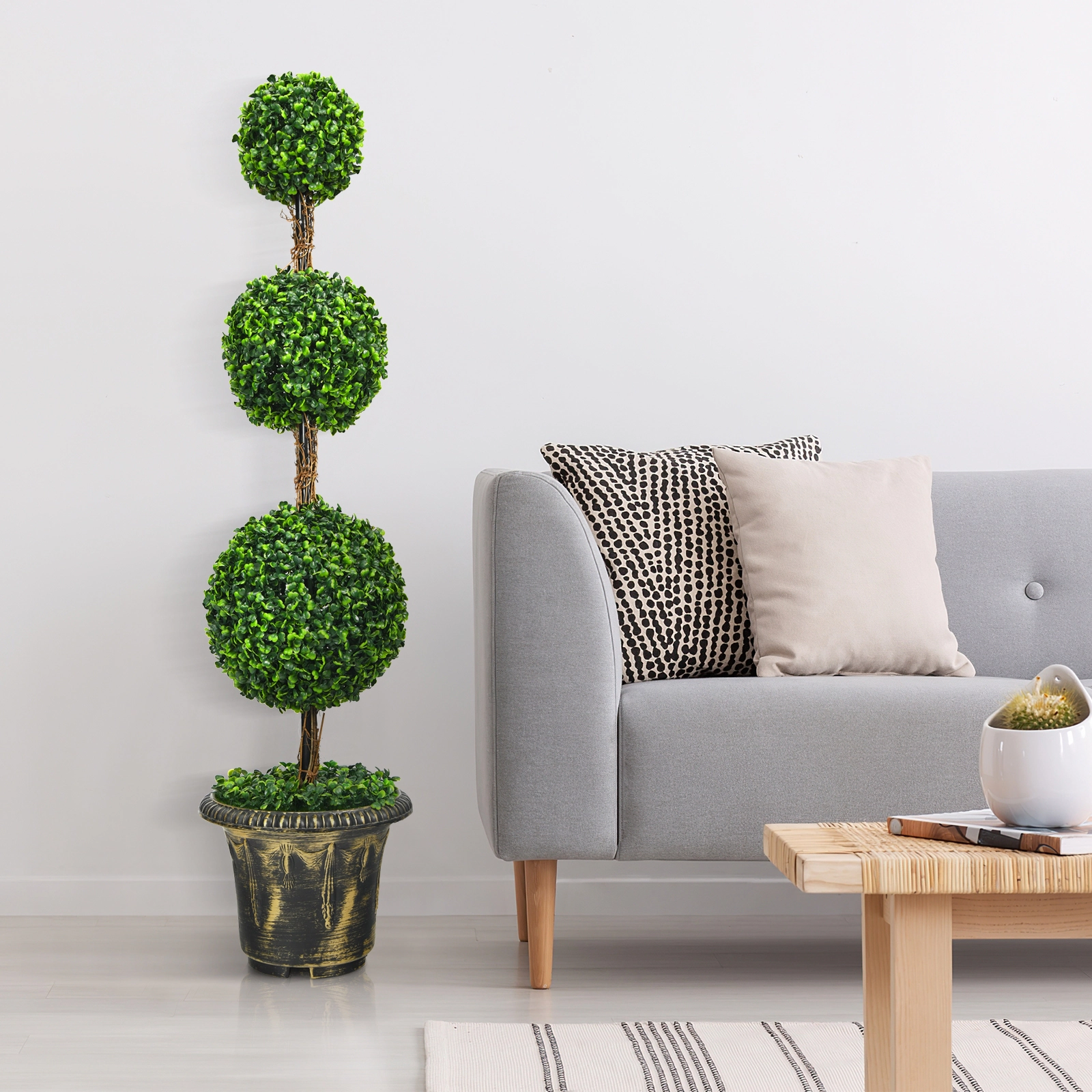 Slickblue Artificial Green Topiary Tree 48in Potted Faux Plant for Entryway Porch and Patio