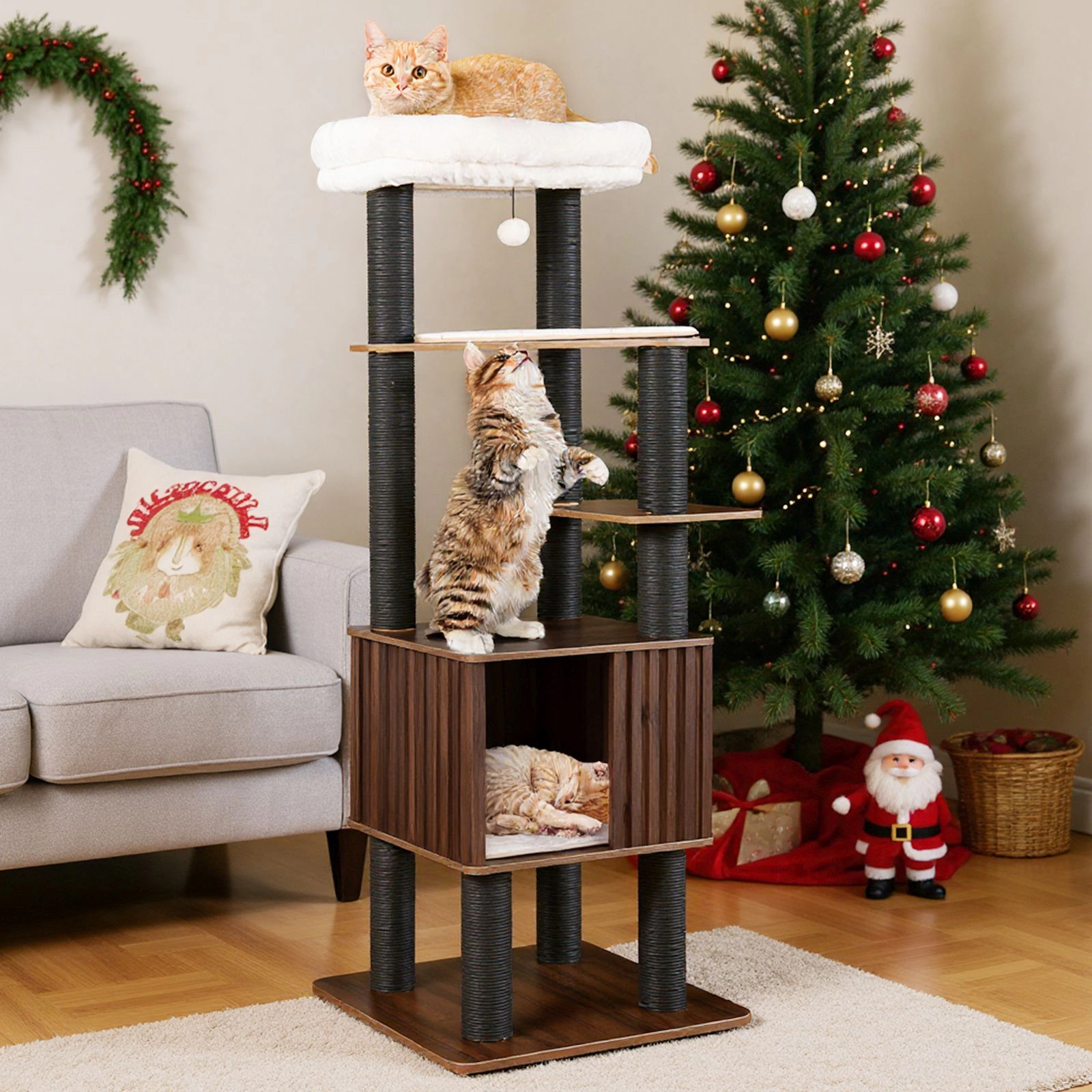 SlickBlue 64" Cat Tower with 6 Levels, Scratching Posts & Cat Condo