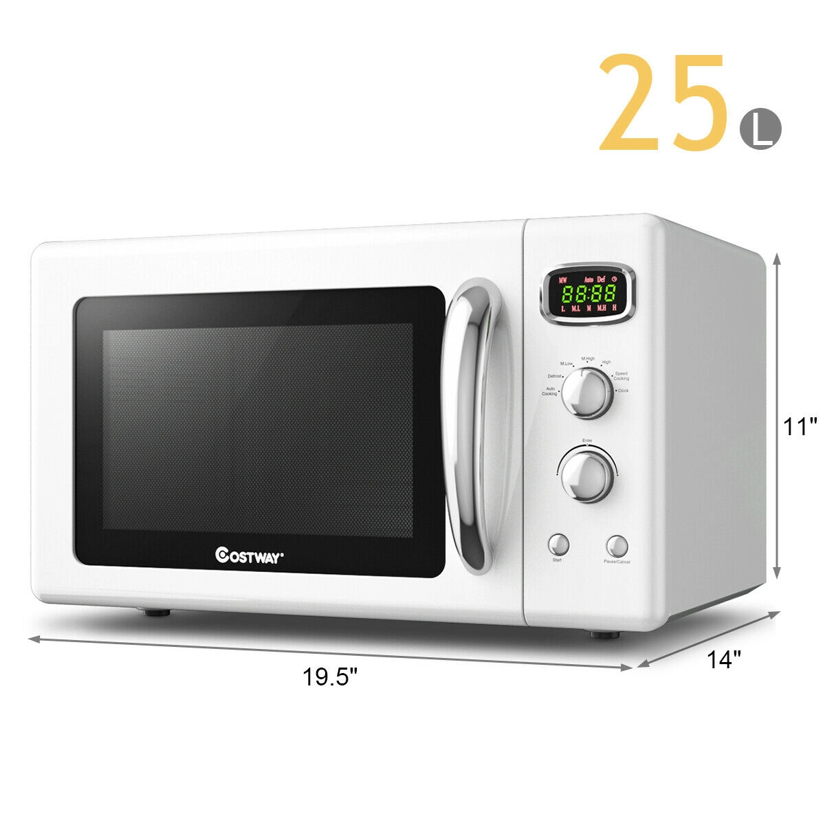SUGIFT 900W Retro Compact Countertop Microwave Oven 0.9-cu ft Capacity 5 Power Levels 19.5 x 14 x 11-in White