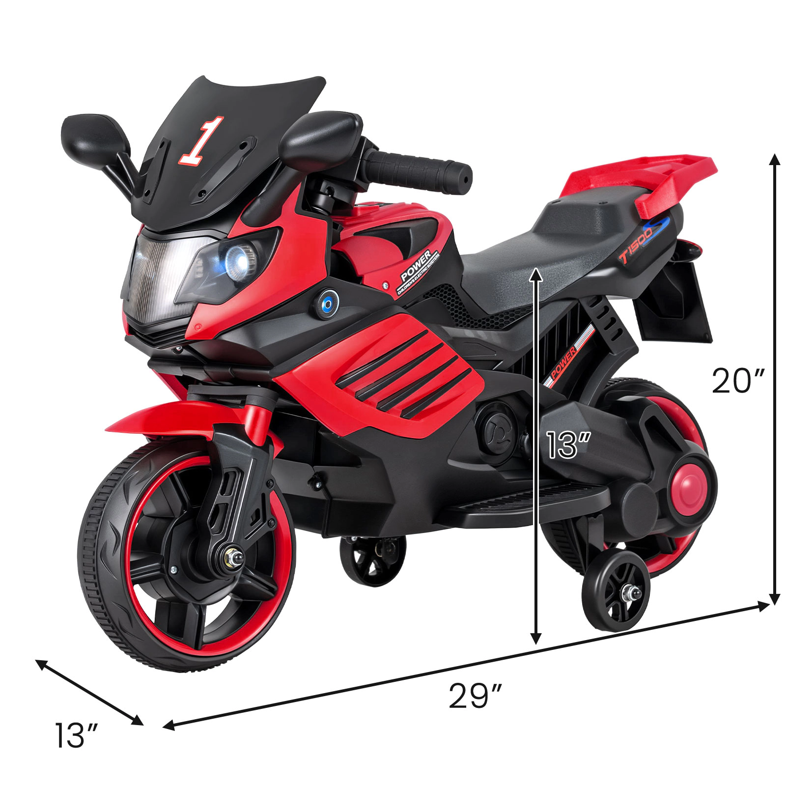 SUGIFT 6V Battery-Powered Kids Motorcycle Ride-On Headlights Music Detachable Training Wheels 55-lb Capacity Ages 3+ 29