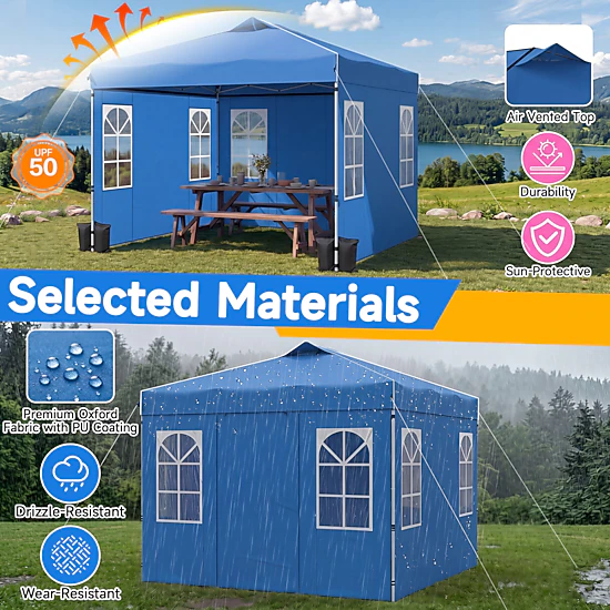 LJG 10 x 10 FT Pop up Canopy Tent with 4 Sidewalls and Adjustable Height Waterproof