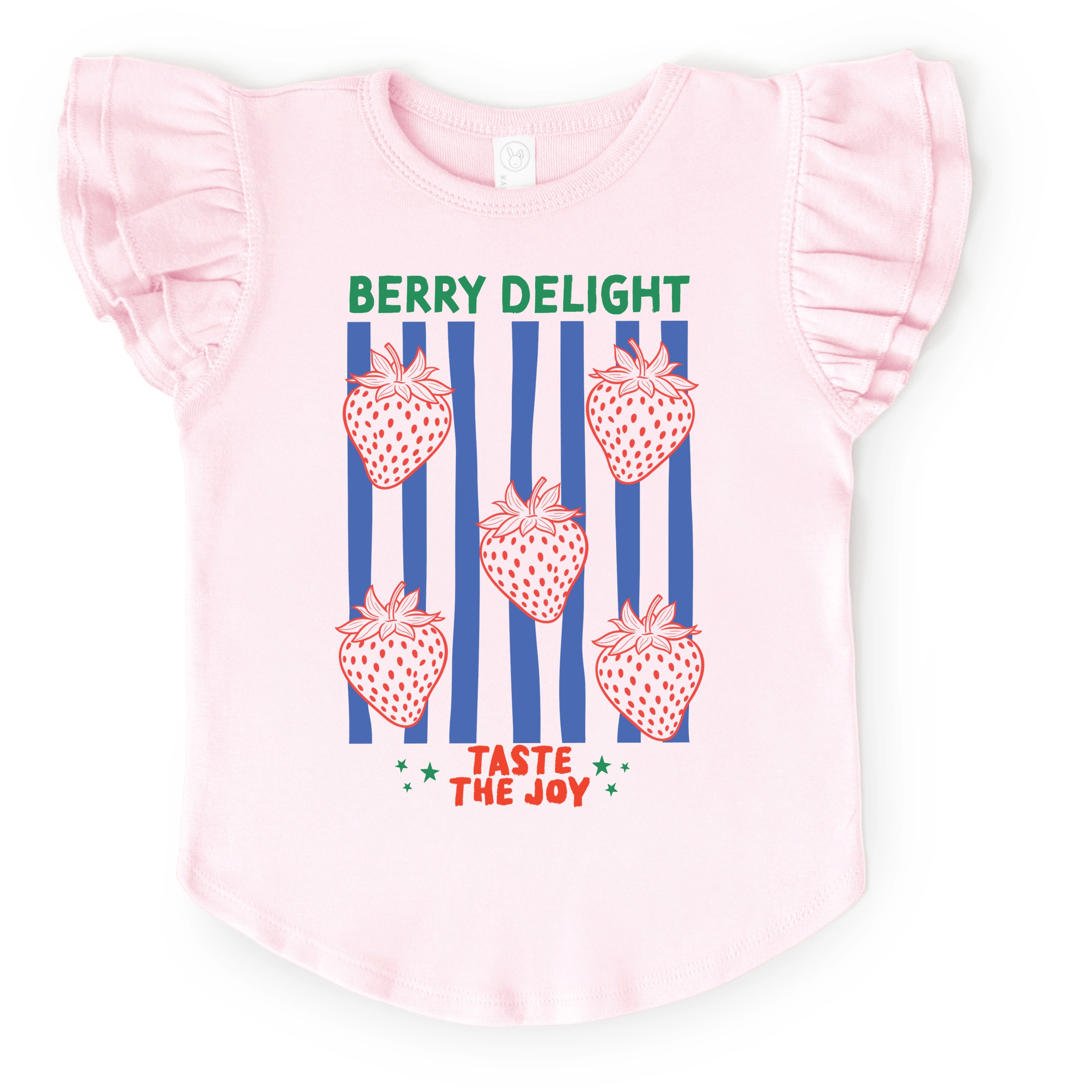 The Juniper Shop - Berry Delight Strawberries Stripes  Flutter Sleeve Graphic T-Shirt