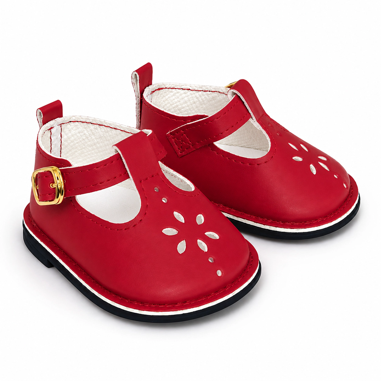 MBD Girl Doll Shoes Classic Red Mary Jane Doll Shoes with Floral Cutout – Fits 18-Inch Dolls