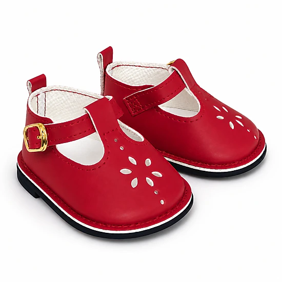 MBD Girl Doll Shoes Classic Red Mary Jane Doll Shoes with Floral Cutout – Fits 18-Inch Dolls