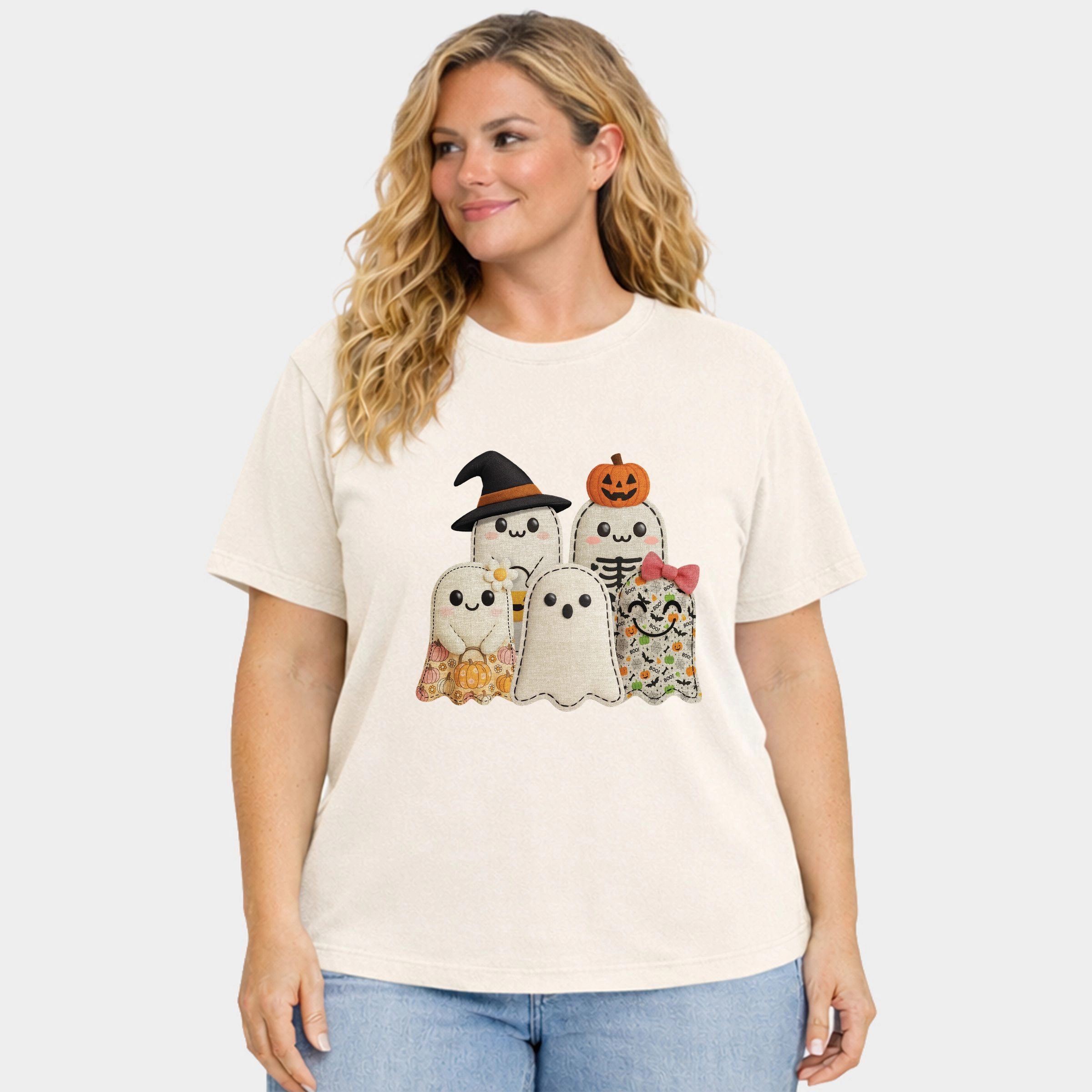 Simply Sage Market - Women's Plus Garment Dyed Tee Ghost Family Patchwork Print