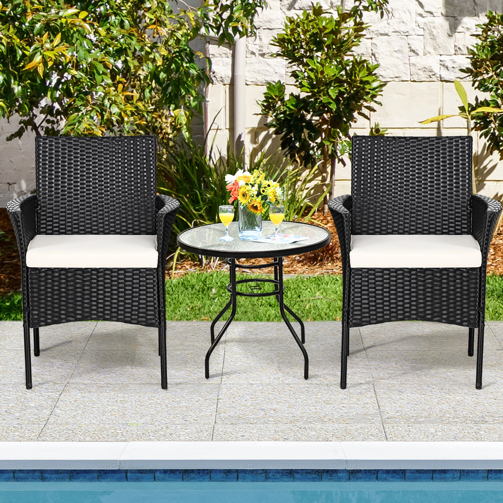 SUGIFT Black PE Rattan Cozy Seat Cushions Set of 2 Patio Wicker Armchairs