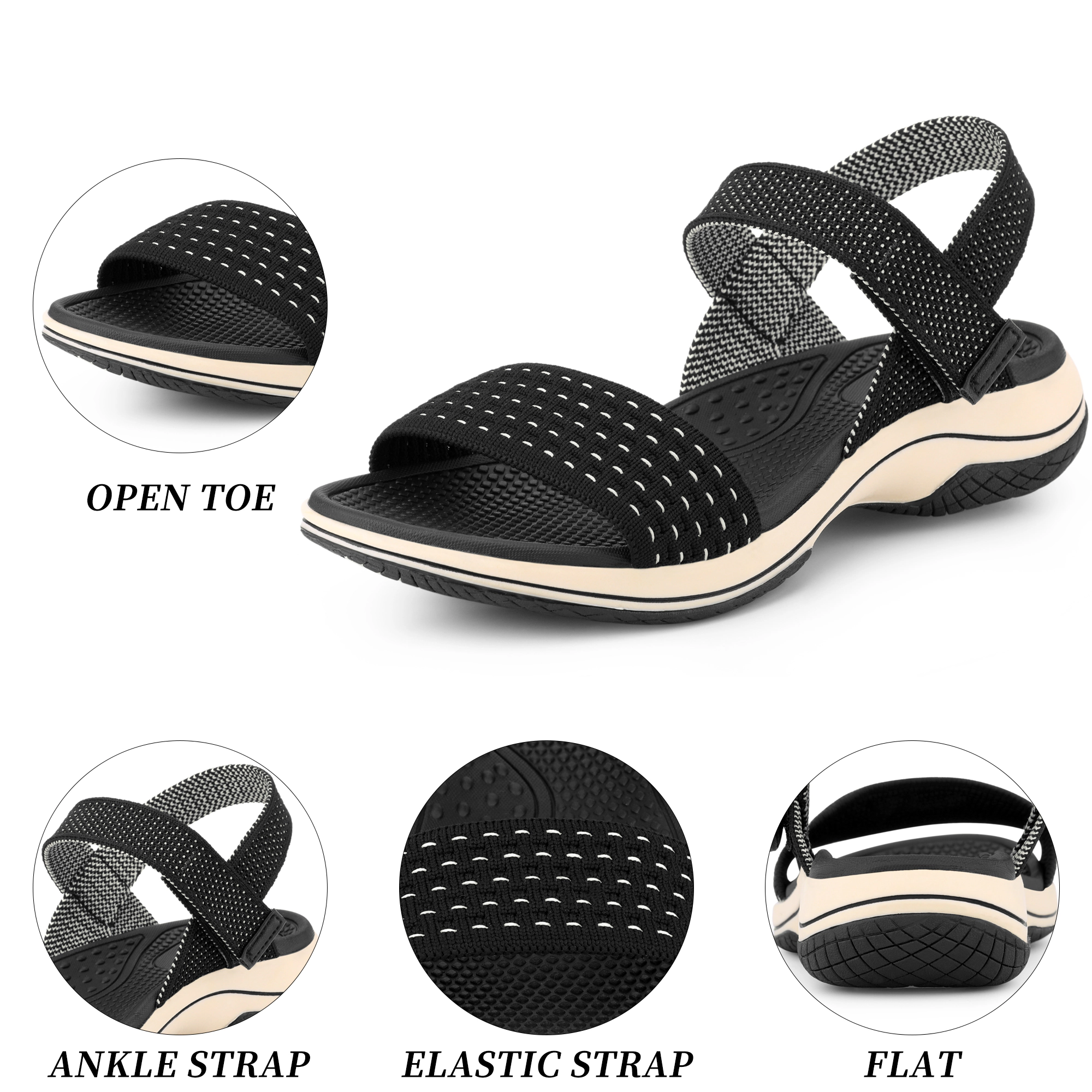 BLISSFUL STEP Women Open Toe Wedge Low Heel Hook and Loop Platform Sandals