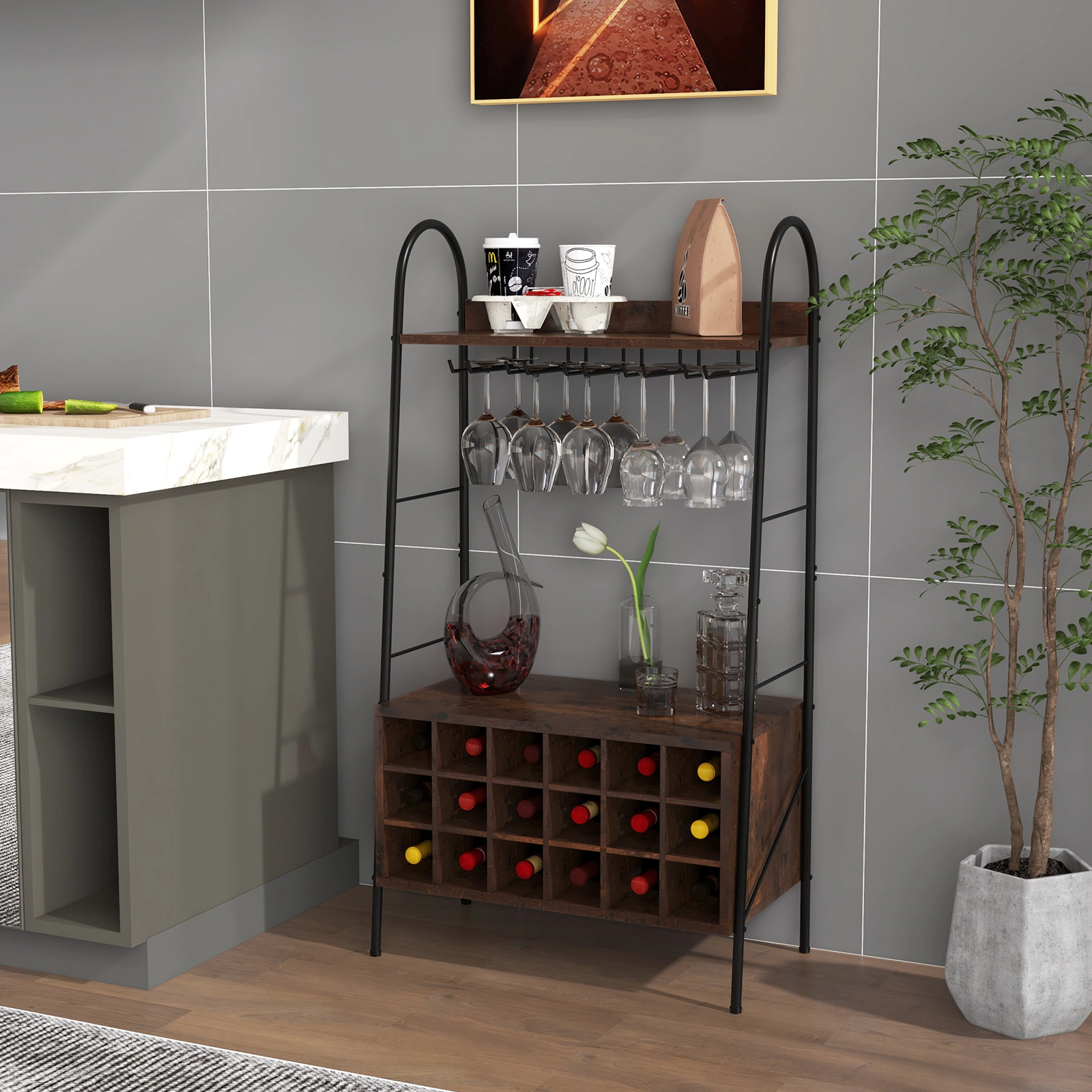 Hivvago 5-Level Kitchen Storage Rack with Wine Holder