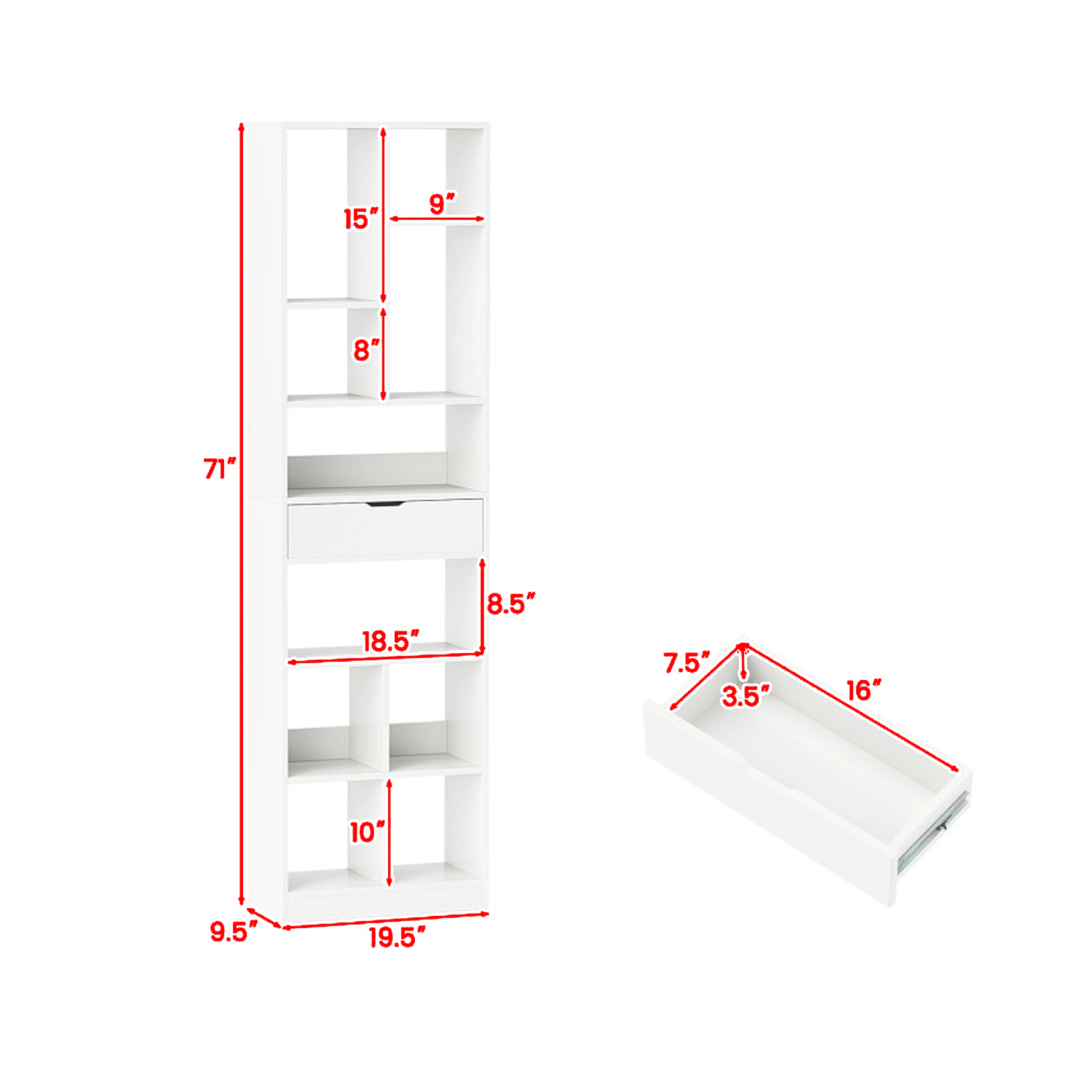 Hivvago 7-Layer Vertical Storage Rack with Drawer for Living Room or Office