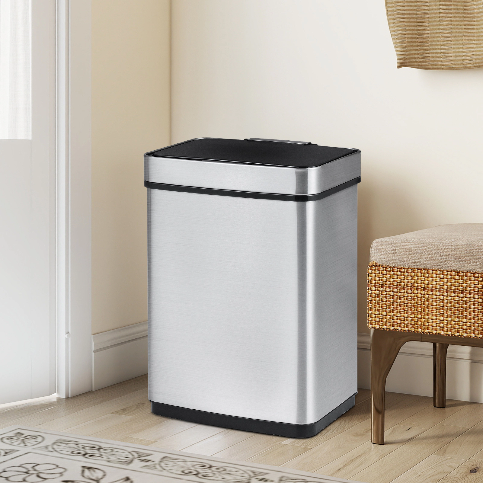LJG 16 Gallon Trash Can Infrared Motion Sensor Garbage Can with Dual Compartments