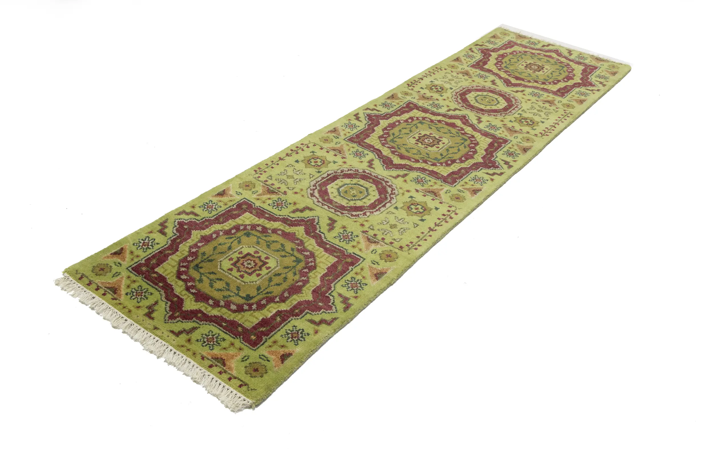 Magic Rugs Light Lime Green Floral 2'7X9'8 Heriz Serapi Oriental Runner Rug