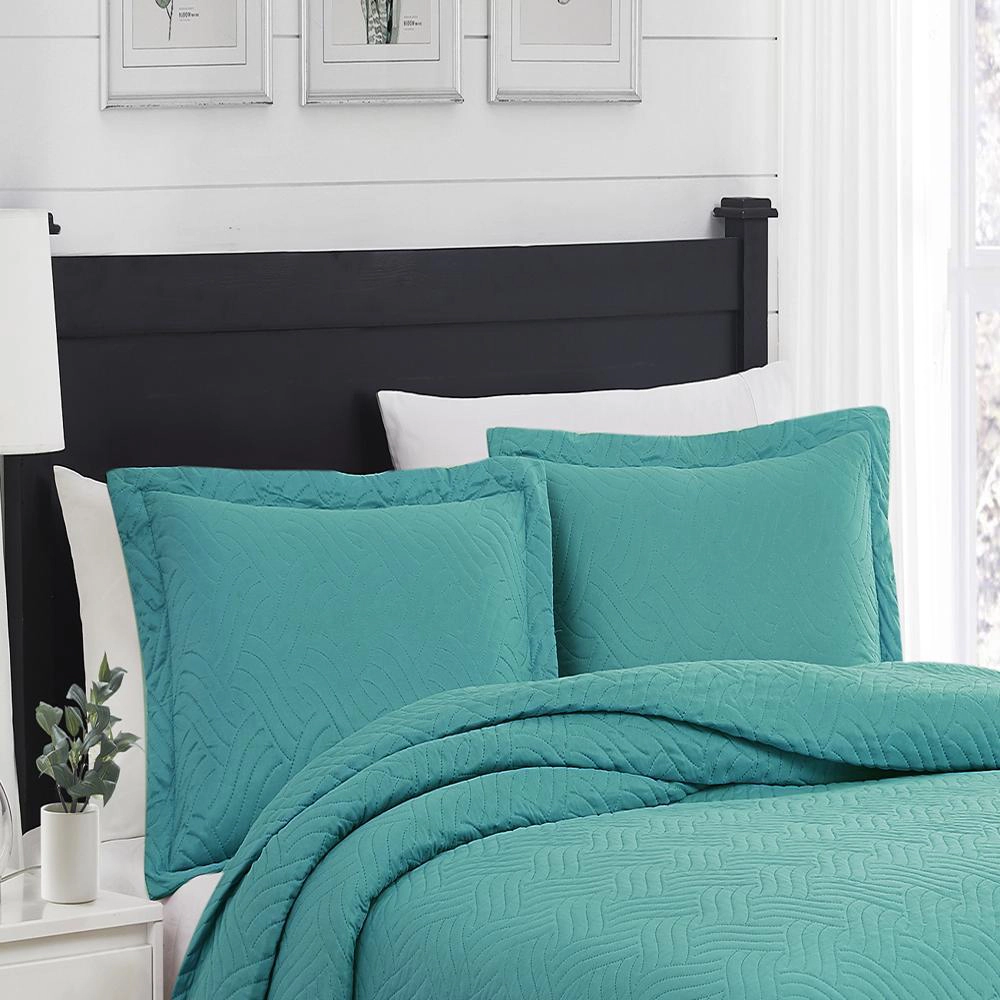 RT Designers Collection Ruby 3pc Pinsonic High Quality All Season Quilt Set for Revitalize Bedroom Turquoise