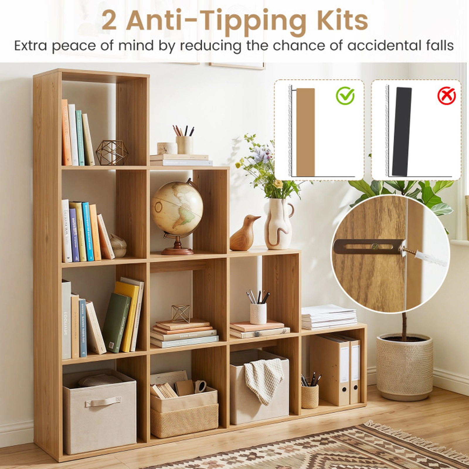 SUGIFT 4-Tier 10-Cube Engineered Wood Bookshelf with 25-lb Top Shelf and 15-lb Cube Capacity 51.5-in Tall White