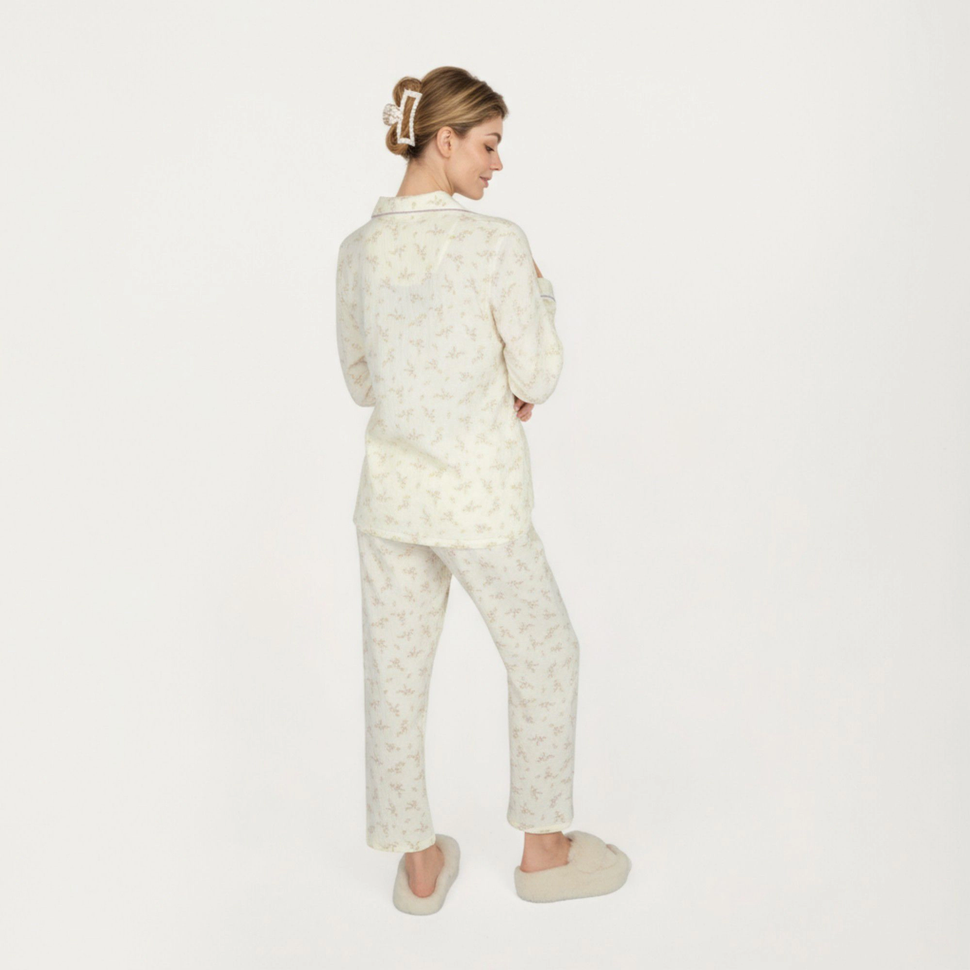 Anna-Kaci Women's 2-Piece Long Sleeve Button Front Top and Relaxed Fit Pants Pajama Set with Floral Print