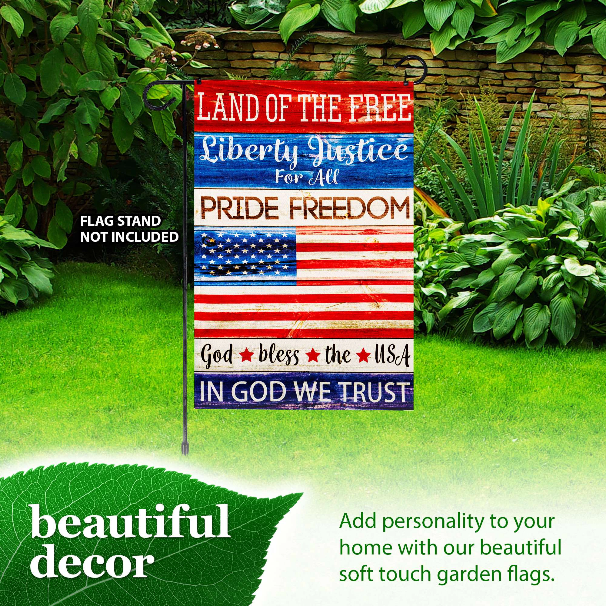 G128 Land of the Free Liberty Double-Sided Garden Flag 12x18 in, Patriotic Independence Day Outdoor Decoration