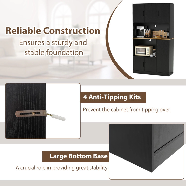Hivvago 71" Tall Kitchen Pantry Cabinet With Charging Station Wooden Buffet Cupboard Sideboard