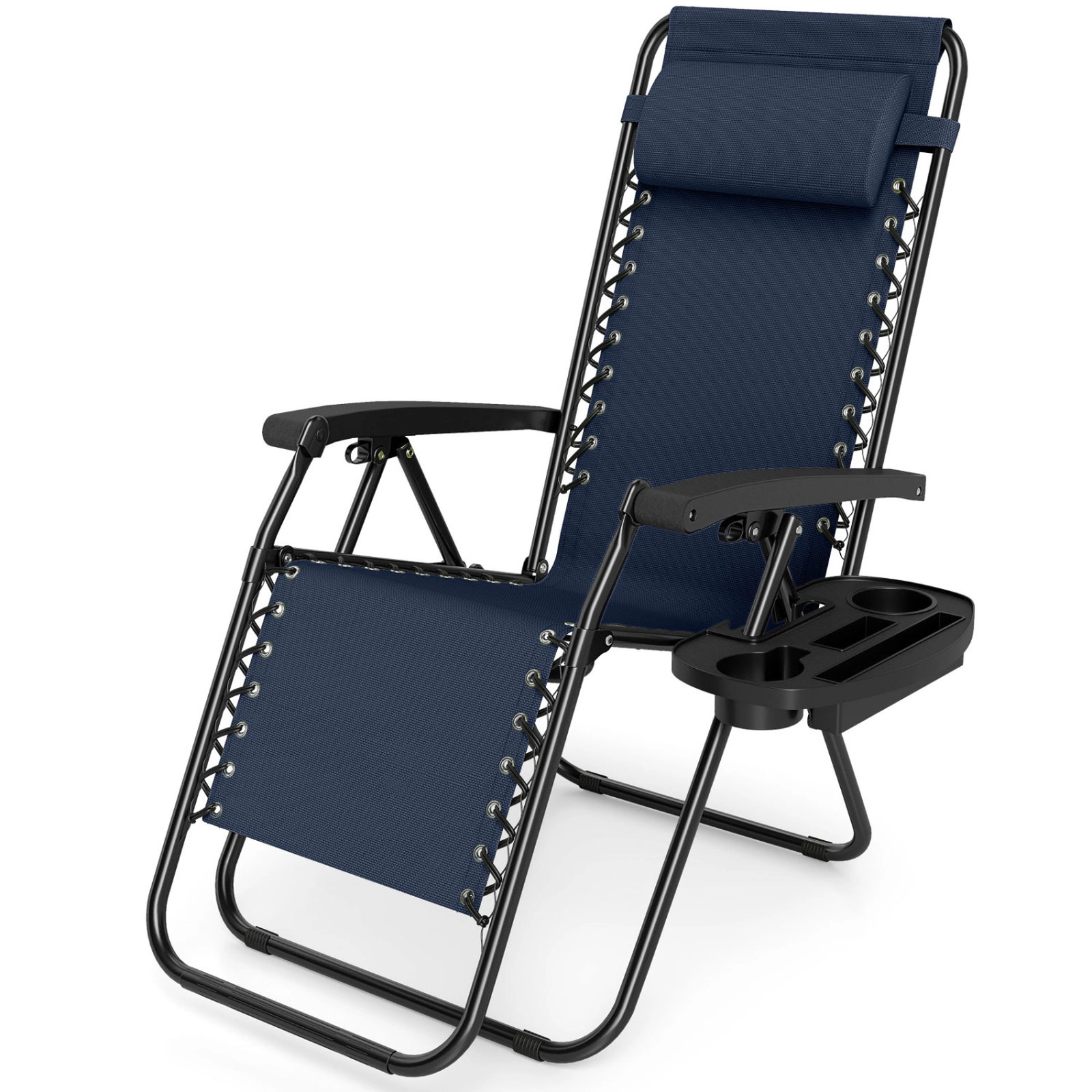 SUGIFT Cup Holder Trays and Head Pillows Set of 2 Portable Folding Zero Gravity Chairs