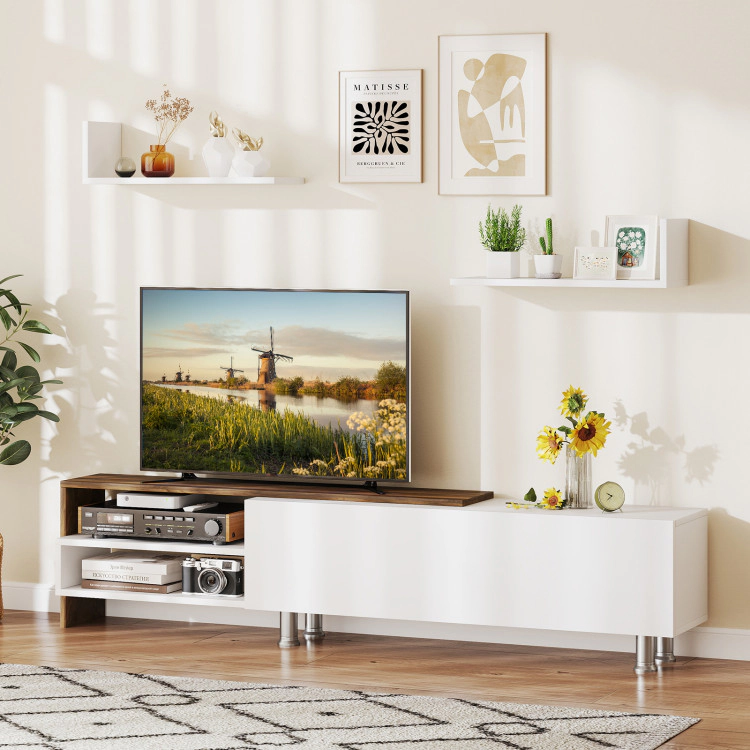 Hivvago 3 Pieces Farmhouse Tv Stand For Tvs Up To 80 Inch With Cabinet And Compartments-White