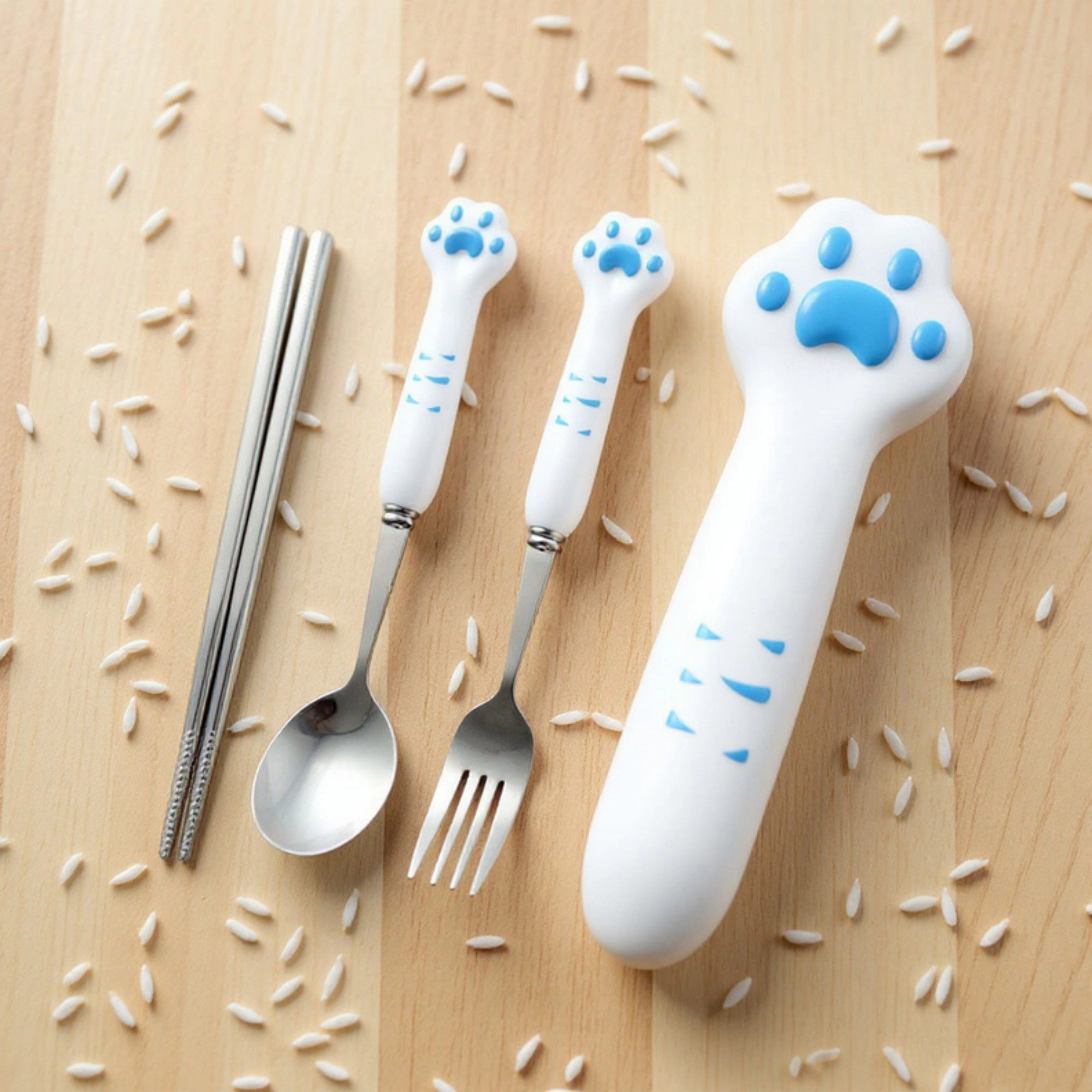 Alilang Paw Handle Stainless Steel Flatware Set with Spoon Fork Chopsticks and Storage Case