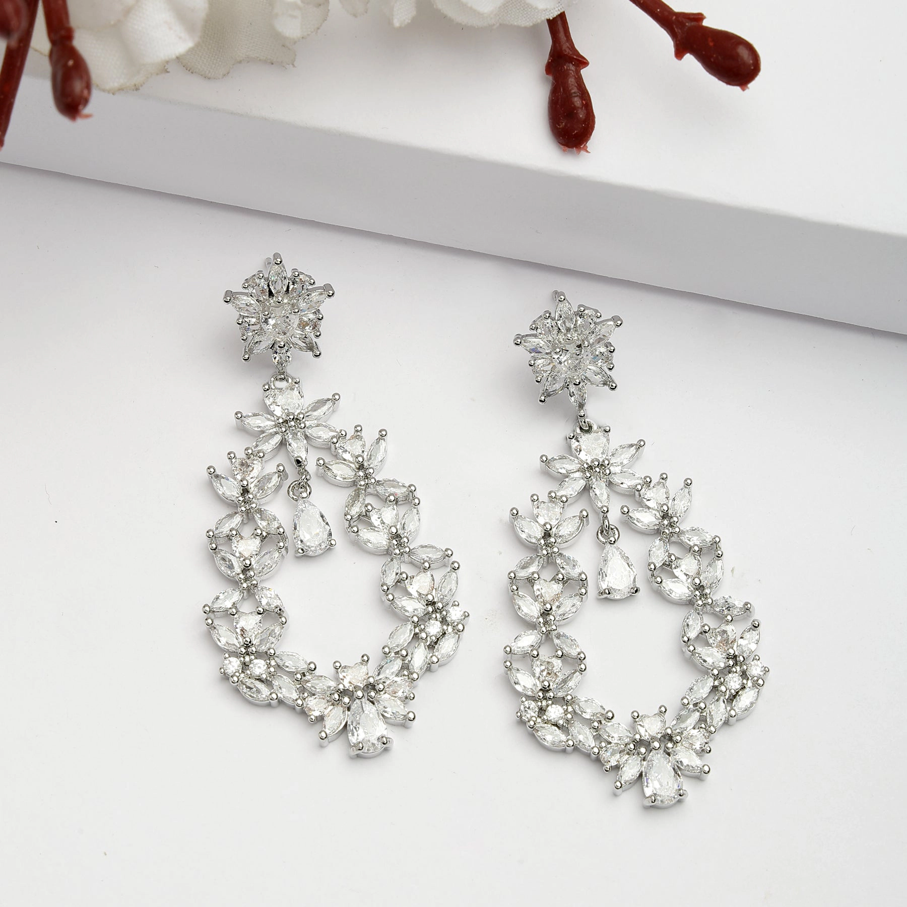 AGP PARIS Womens Diva Luxury Floral Zirconia Drop Earrings