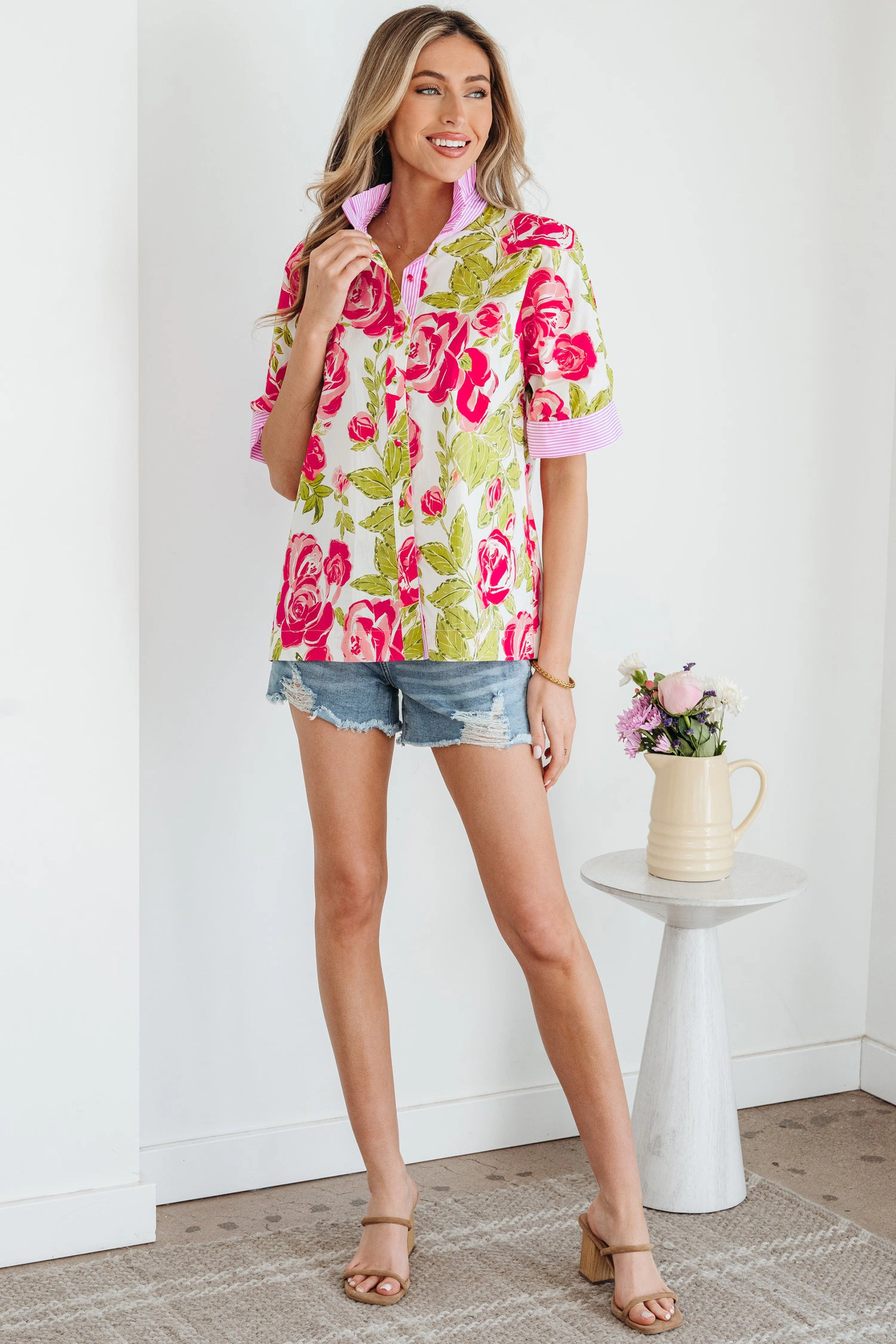 Threaded Pear Women's Rebekah Collar Short Sleeve Shirt