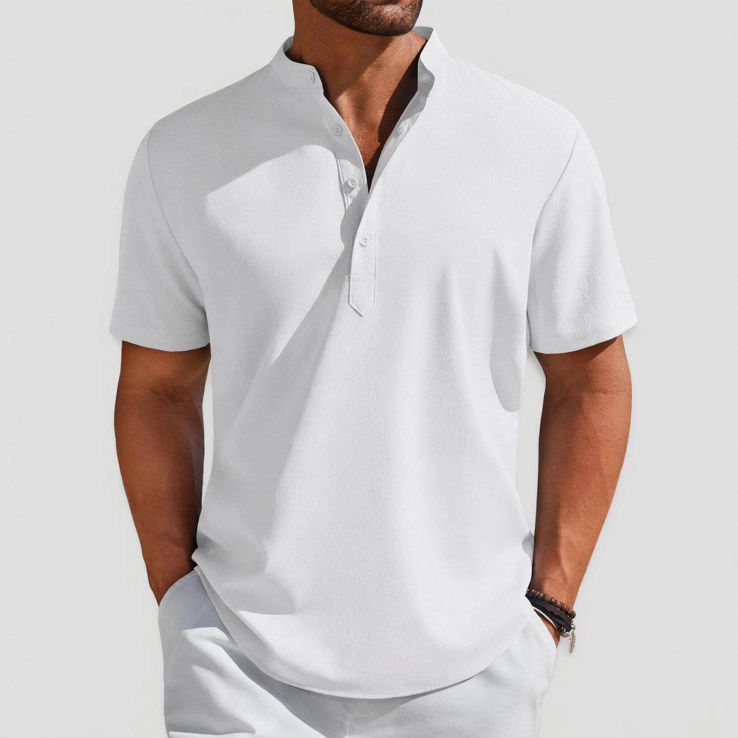 COOFANDY Mens Short Sleeve Henley Shirts  Band Collar V Neck Casual Tops