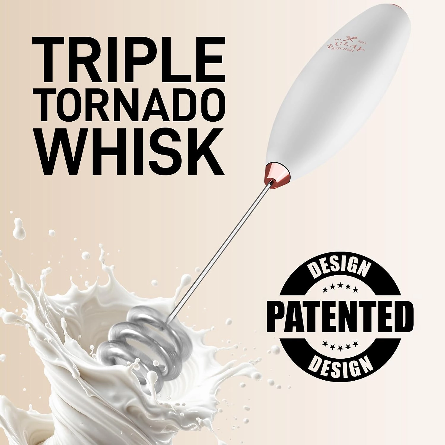 Zulay Kitchen Tornado Whisk Milk Frother with 4 AA Duracell Batteries - Triple for More Power