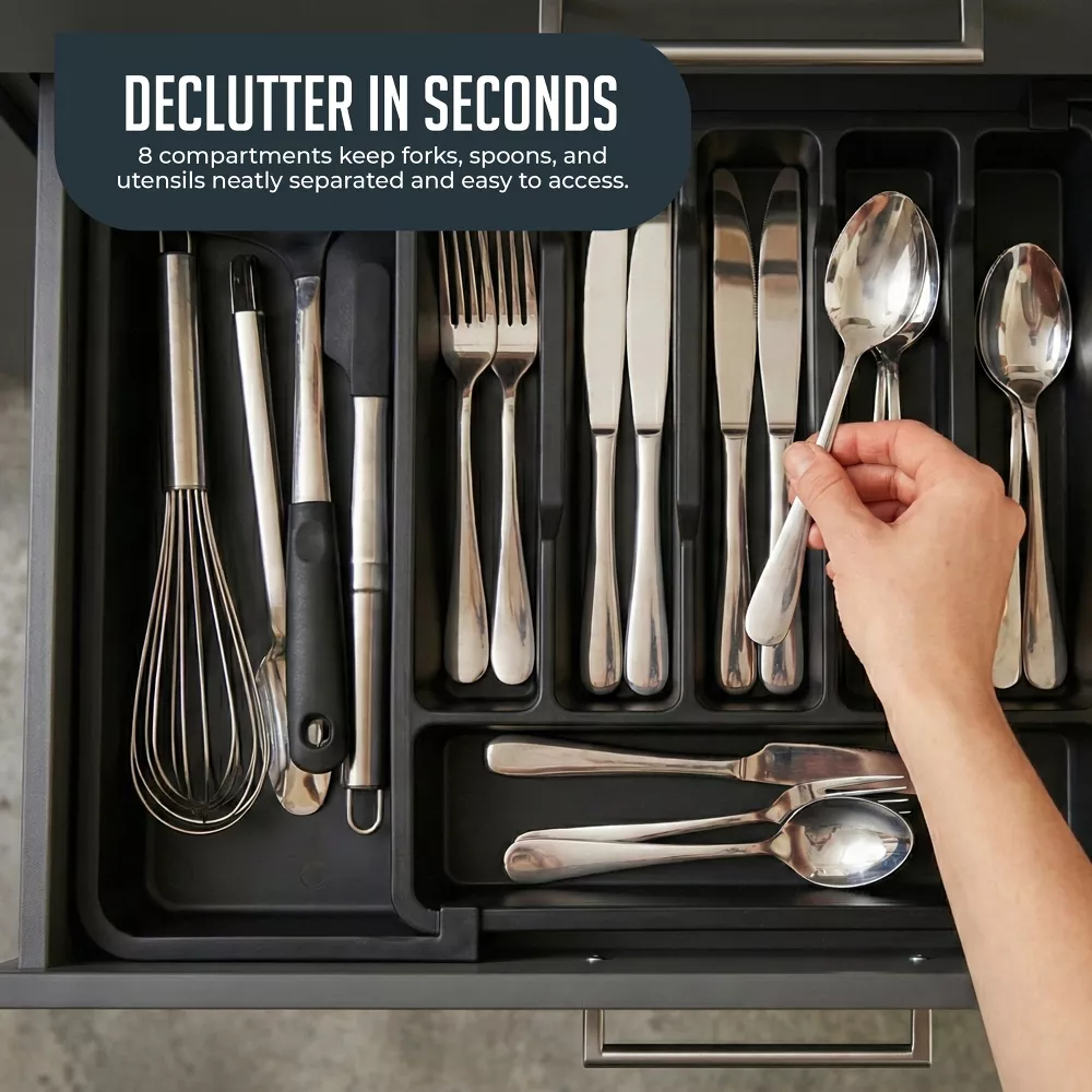 Luminuxe Expandable Silverware and Utensil Drawer Organizer with 8 Compartments - Space-Saving Storage Solution