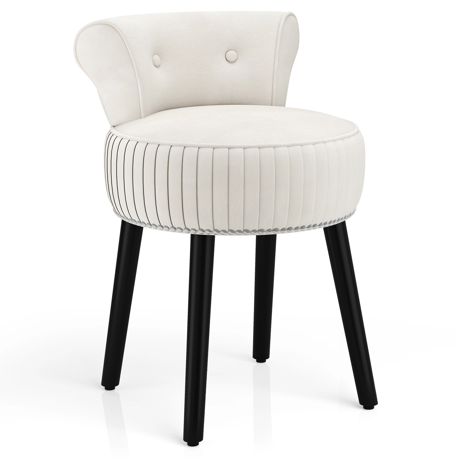 SUGIFT Velvet Upholstered Vanity Chair with Tufted Low Back & Solid Wood Legs 234-lb Capacity 19-in Seat Pink Gray Beige