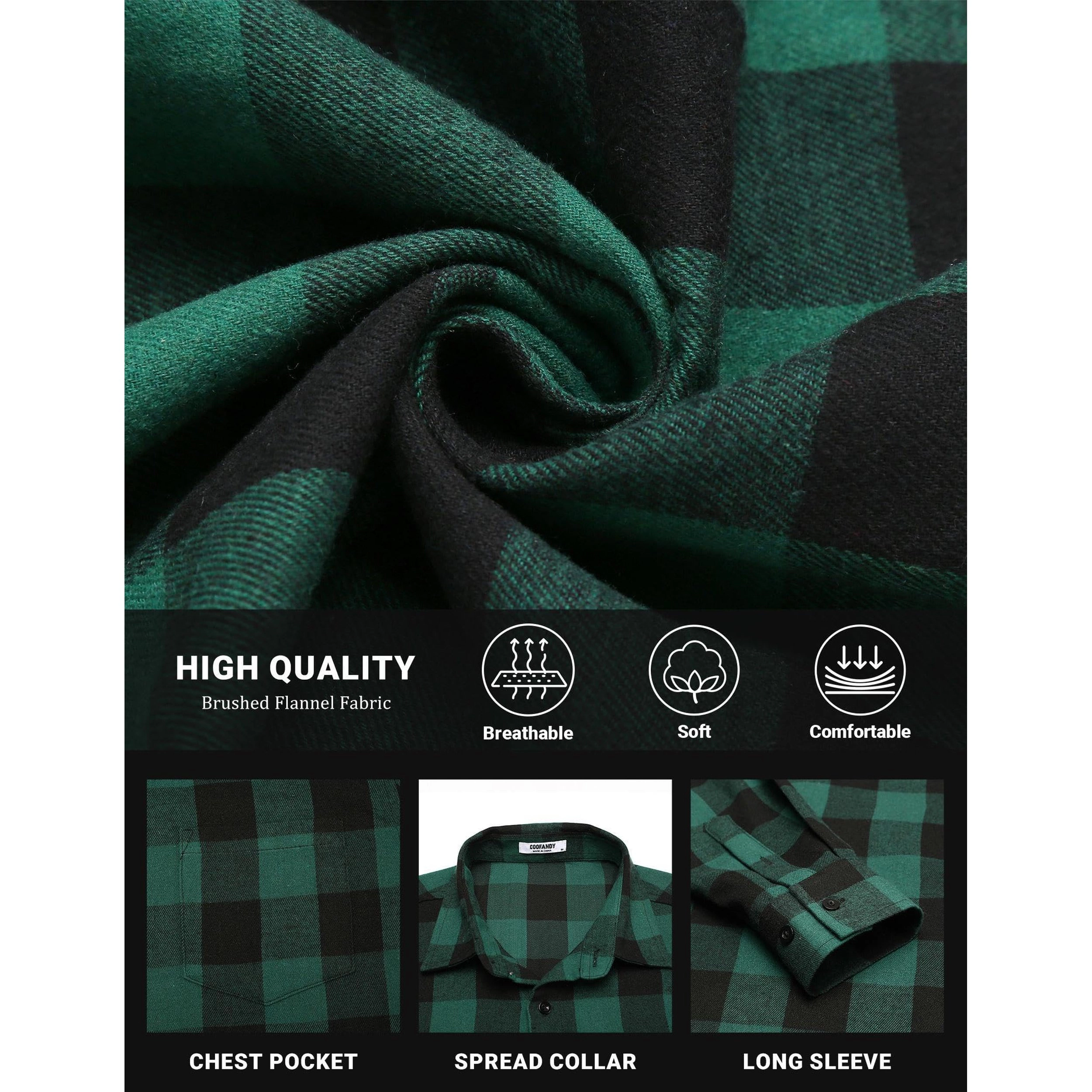 COOFANDY Men's Regular Fit Long Sleeve Flannel Shirt