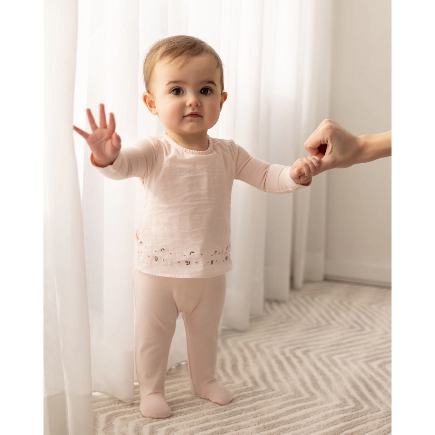 MeMoi Baby Girls Flouncy Floral Overlay Embroidered Cotton Rich Footie