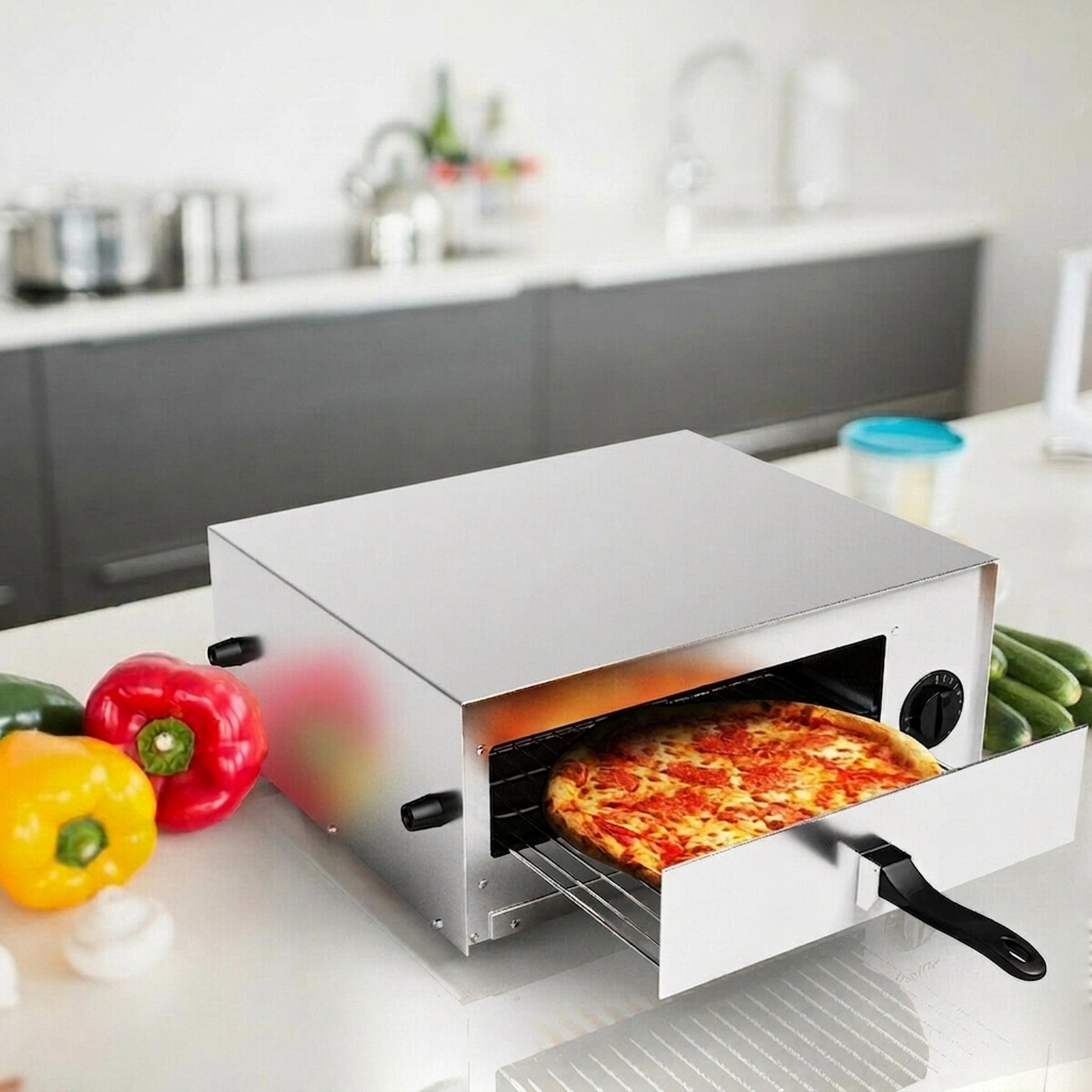 SUGIFT Commercial Countertop Pizza Oven 1450W 120V 12-in Pizzas 30-Minute Timer 19 x 16 x 7.5-in Stainless Steel
