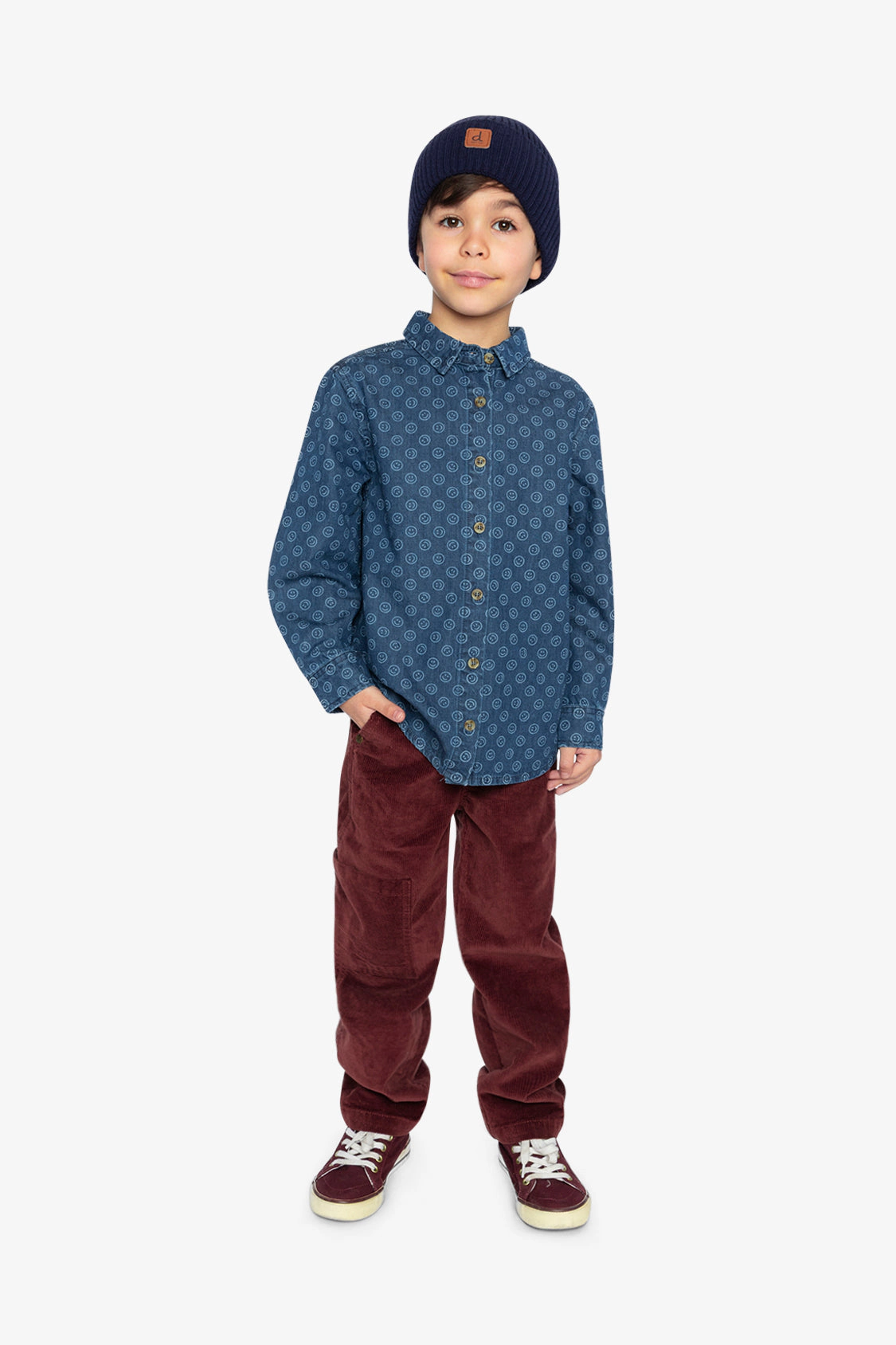 Deux par Deux Boys Smiley Print Chambray Shirt