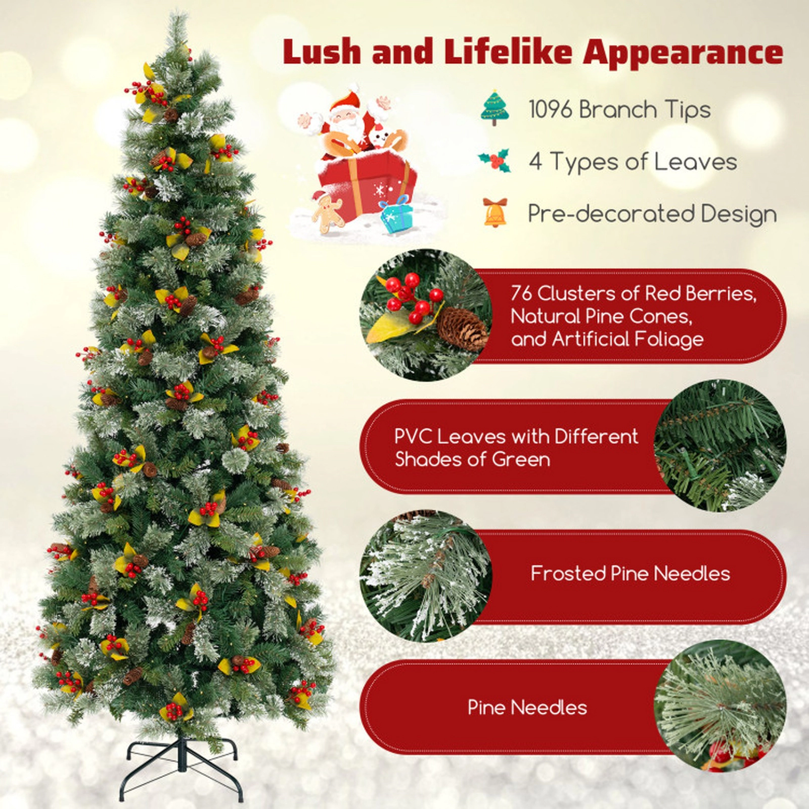 SUGIFT 7.5-ft Pre-Lit Artificial Christmas Tree with 1096 Branch Tips 460 LED Lights and 8 Light Modes