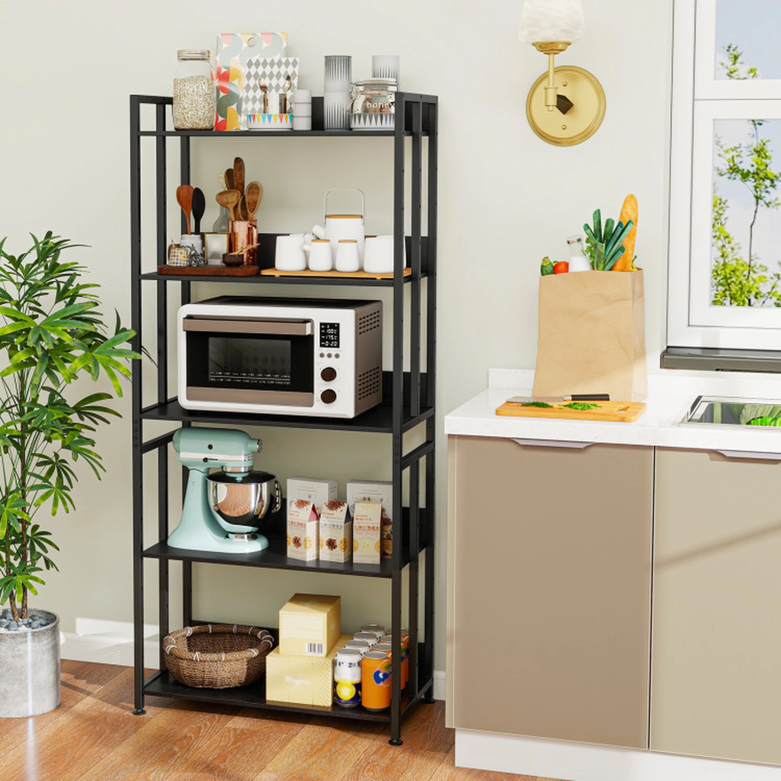 SUGIFT 5-Tier Bookshelf 62 with Reversible Tiltable and Removable Shelves
