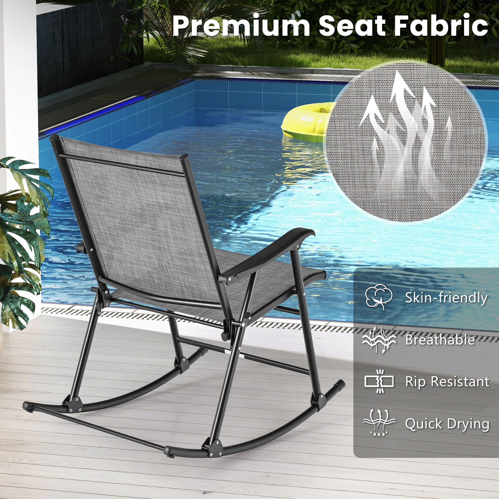 SUGIFT Gray Breathable Seat Fabric Set of 2 Folding Rocking Chairs