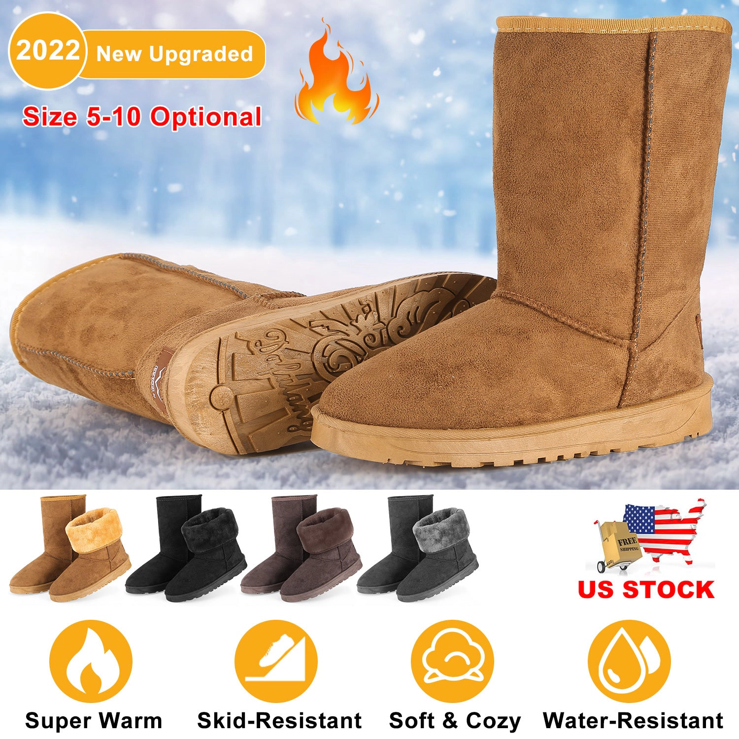 N' POLAR Unisex Suede Mid-Calf Snow Boots