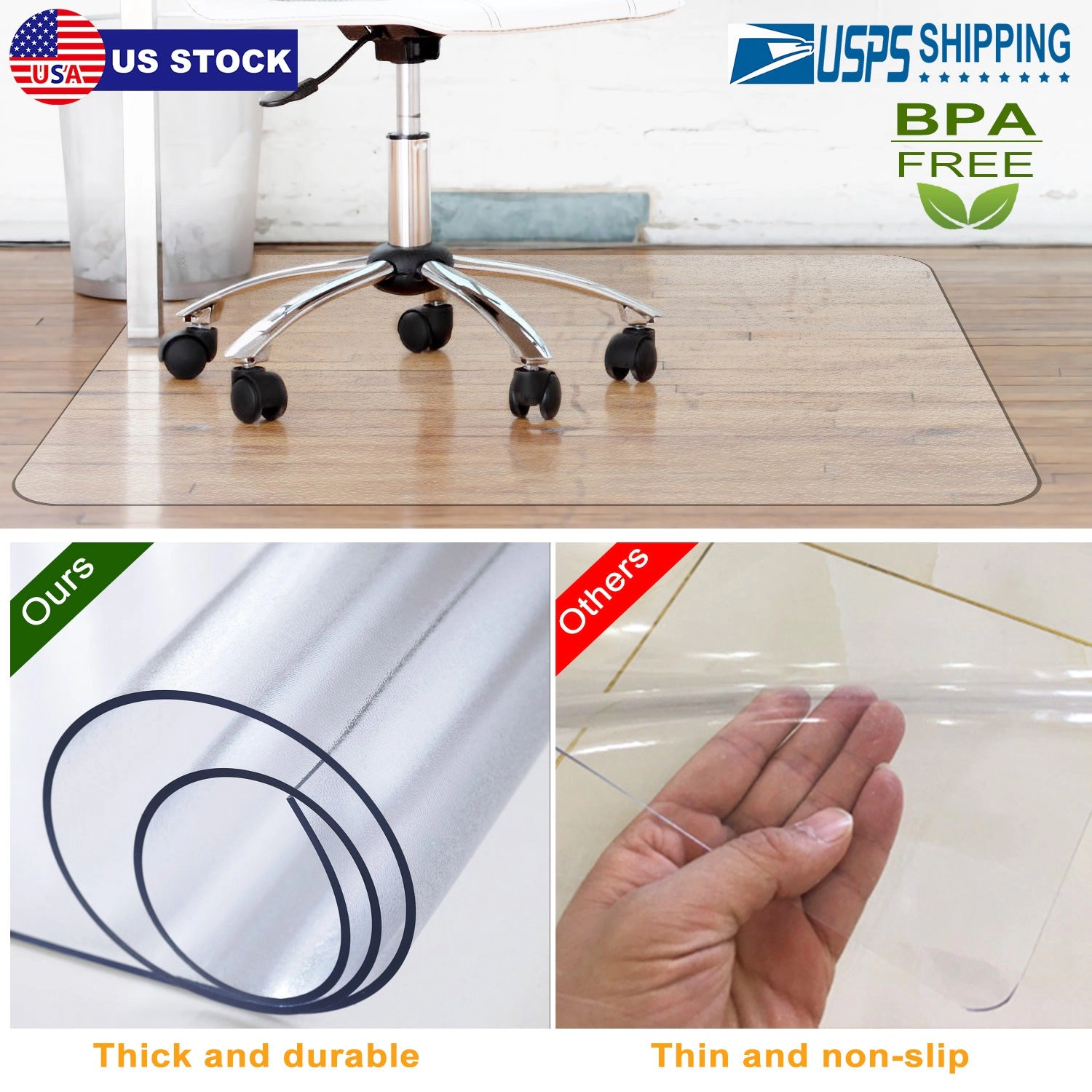 GBruno Clear PVC Chair Mat For Hard Floors