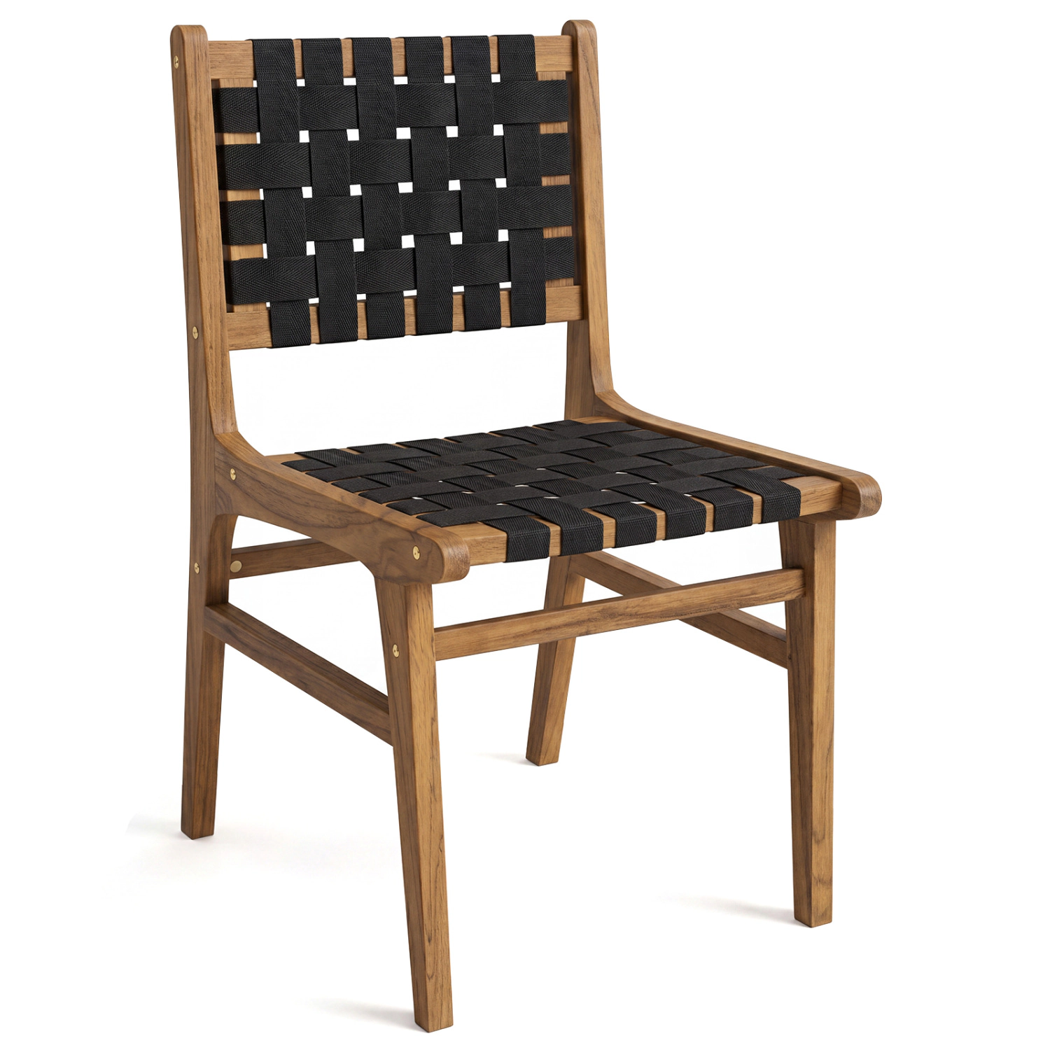 LJG Solid Teak Hand-Woven Strap Outdoor Dining Chair with Flex Support for Deck Garden